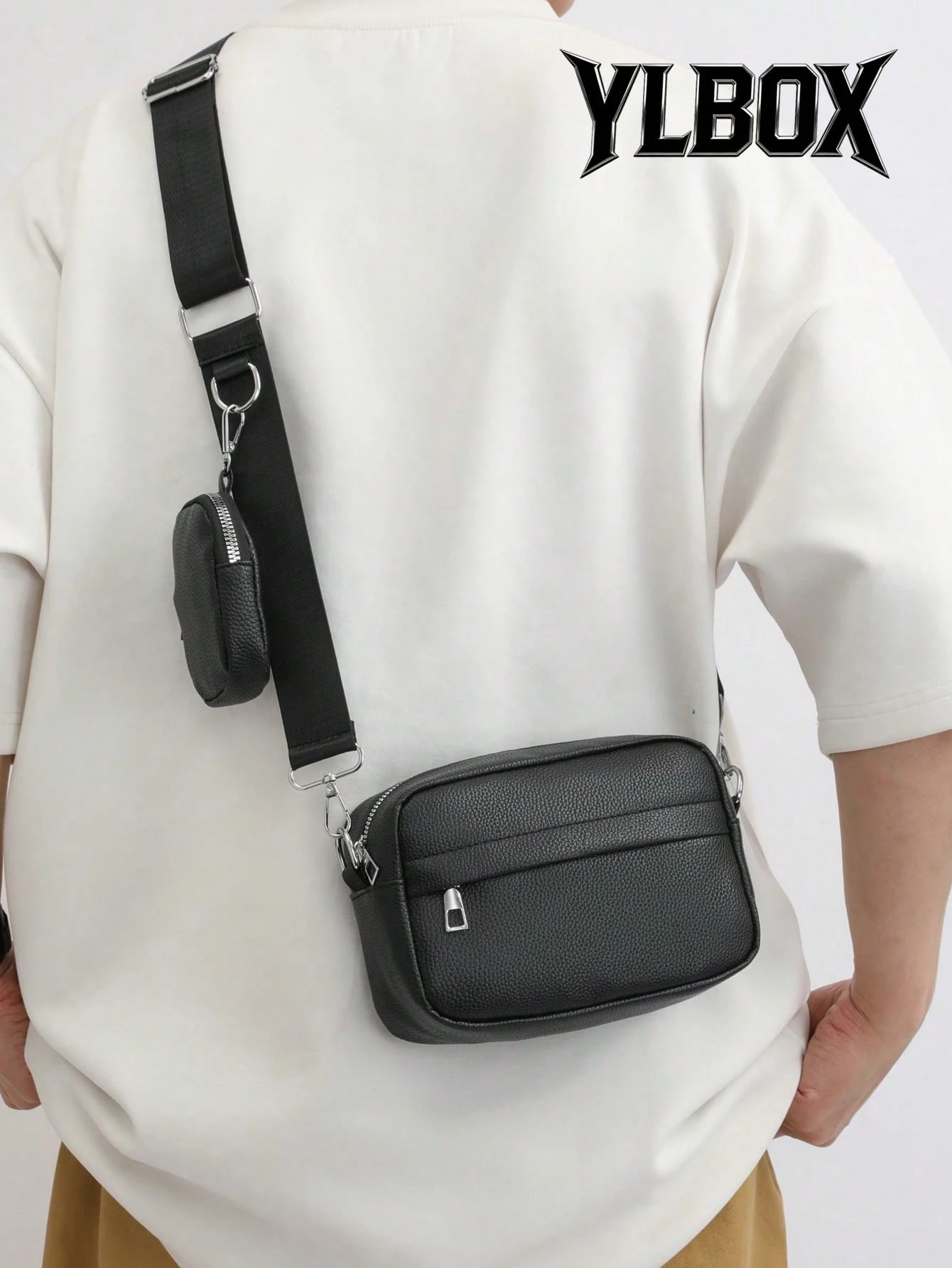 Ensemble de 2 pièces de sac bandoulière mini pour hommes, porte-monnaie en PU, sac à