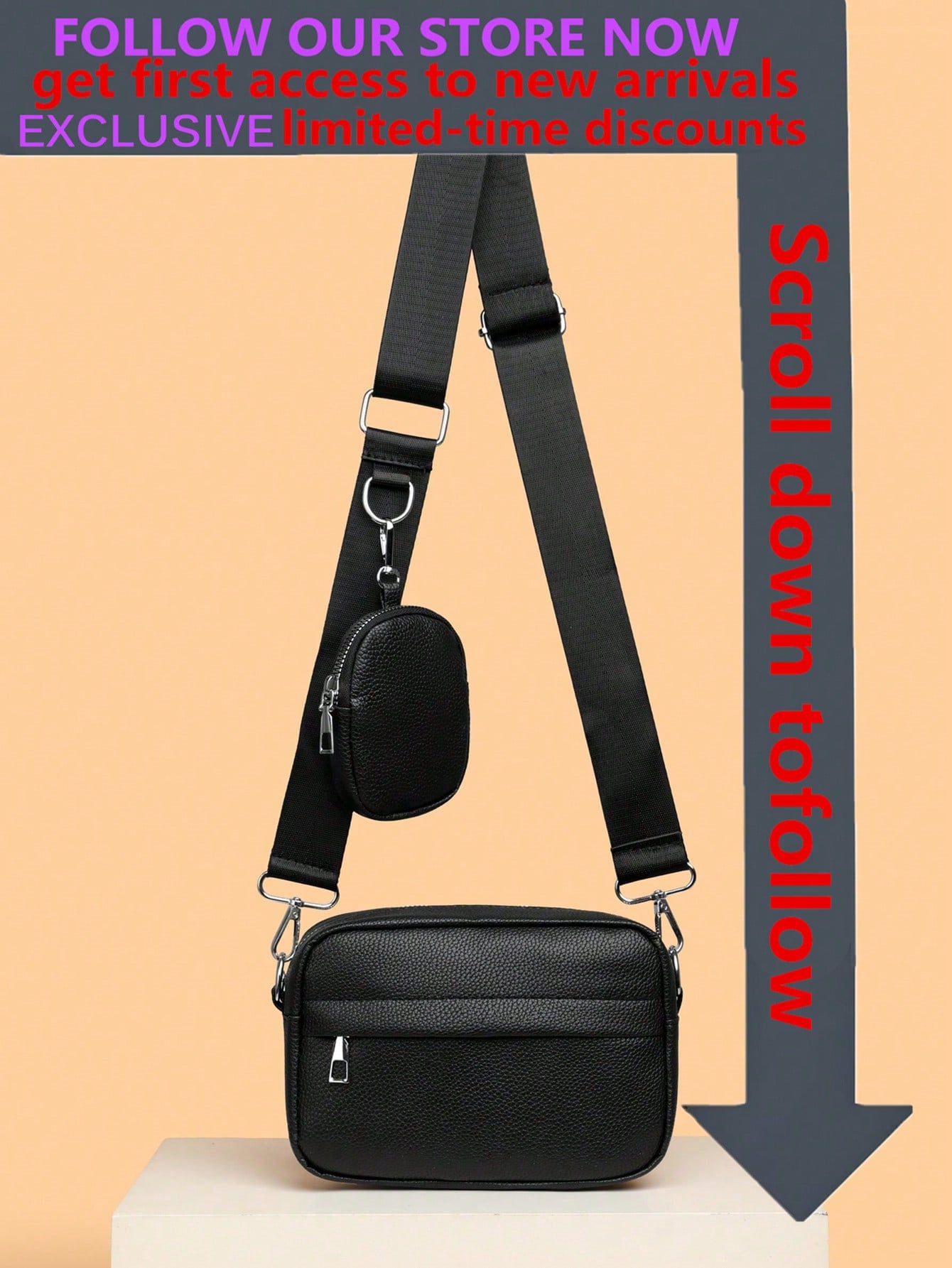 Ensemble de 2 pièces de sac bandoulière mini pour hommes, porte-monnaie en PU, sac à — vue 3