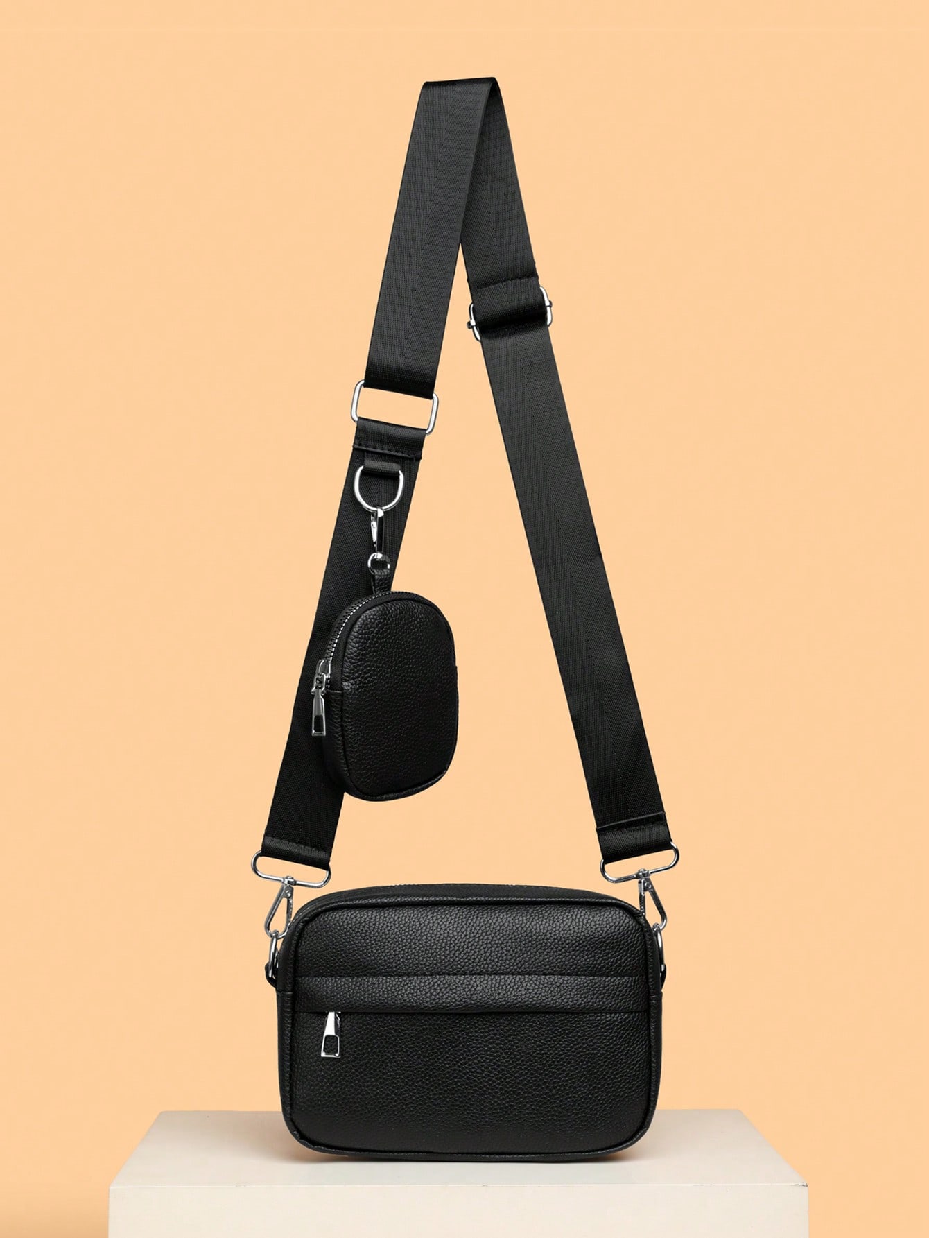 Ensemble de 2 pièces de sac bandoulière mini pour hommes, porte-monnaie en PU, sac à — vue 4