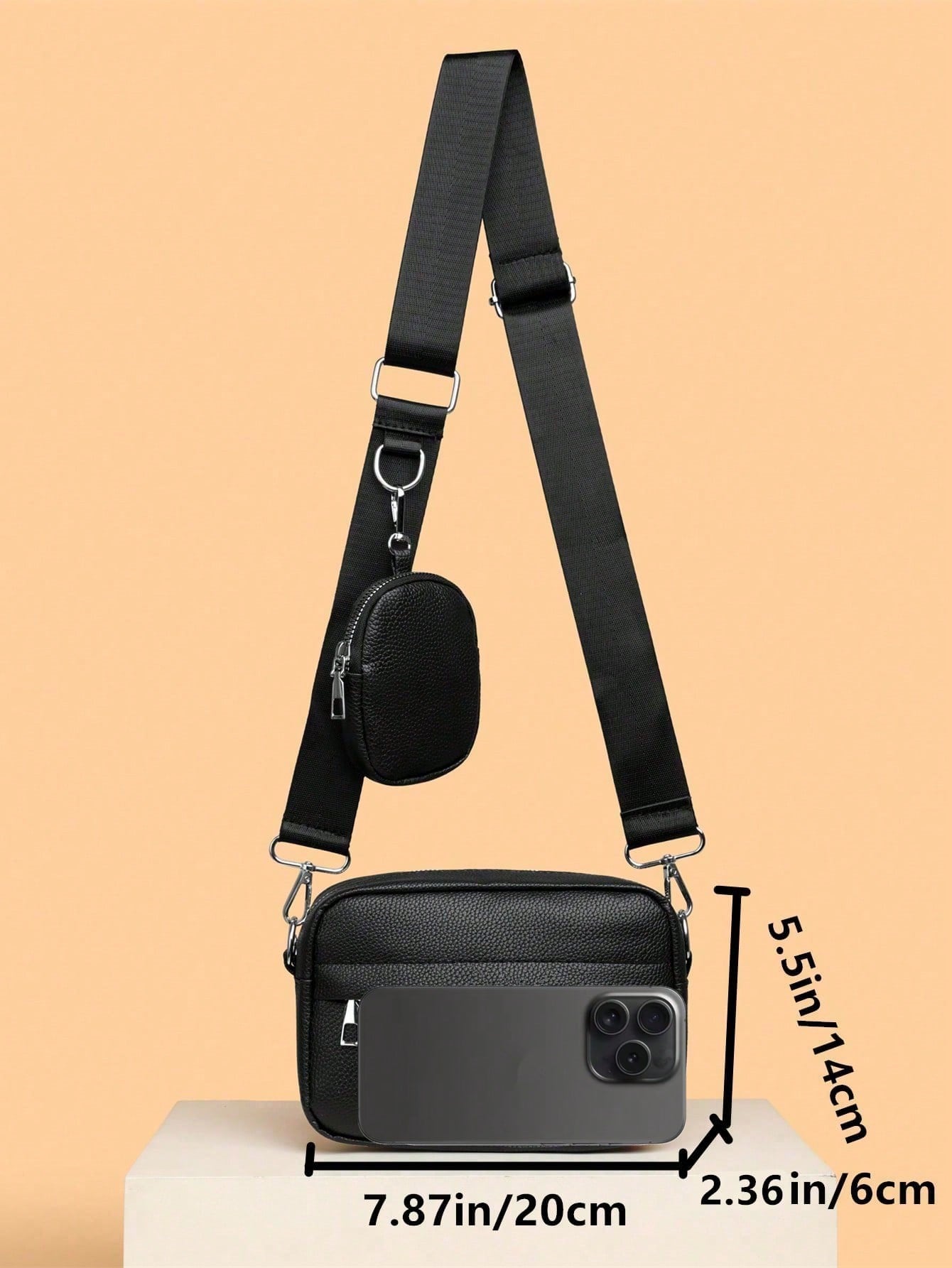 Ensemble de 2 pièces de sac bandoulière mini pour hommes, porte-monnaie en PU, sac à — vue 5