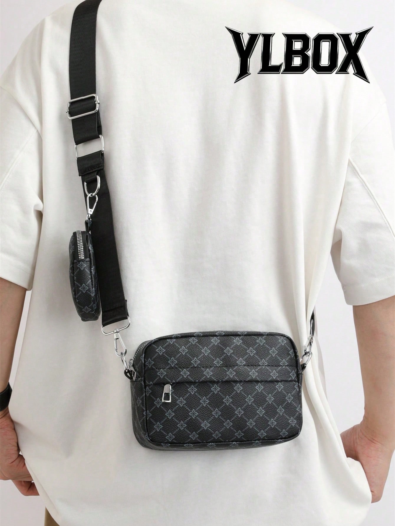 Ensemble de 2 pièces de sac bandoulière mini pour hommes, porte-monnaie en PU, sac à — vue 10