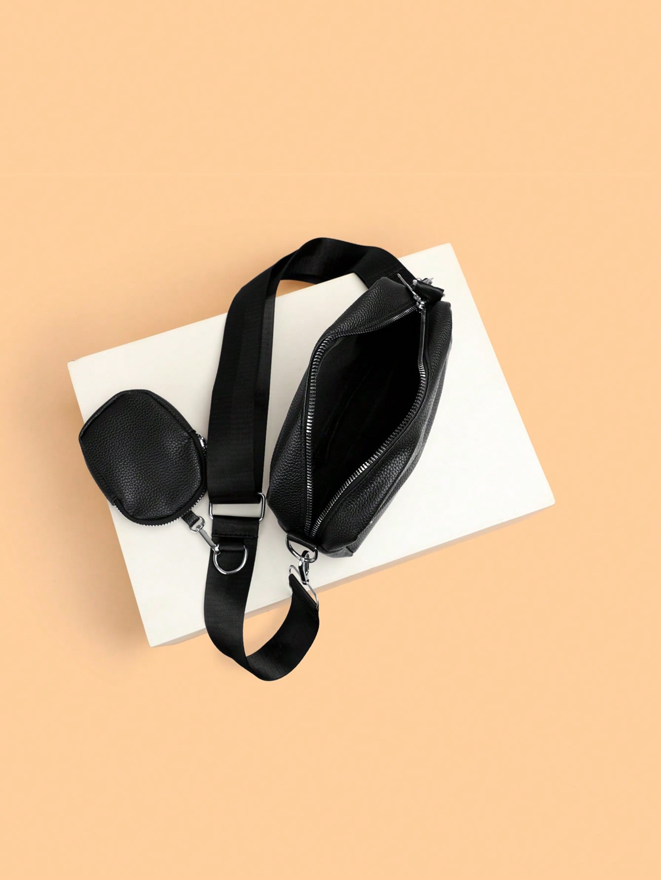 Ensemble de 2 pièces de sac bandoulière mini pour hommes, porte-monnaie en PU, sac à — vue 9