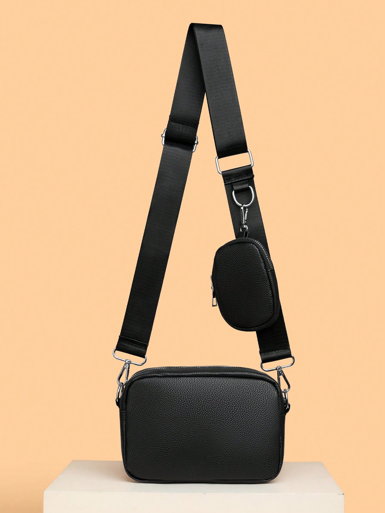 Ensemble de 2 pièces de sac bandoulière mini pour hommes, porte-monnaie en PU, sac à — vue 8