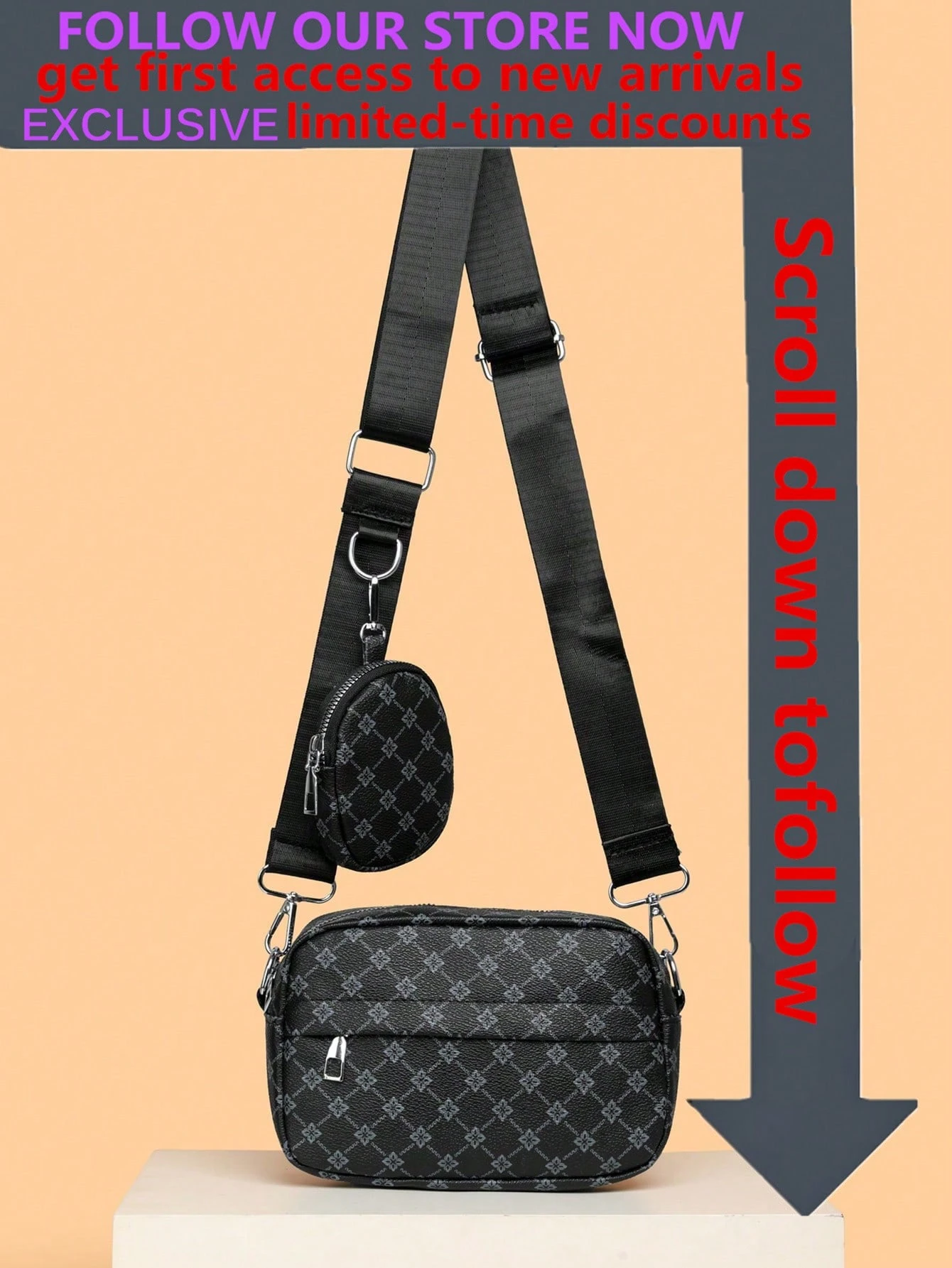 Ensemble de 2 pièces de sac bandoulière mini pour hommes, porte-monnaie en PU, sac à — vue 12