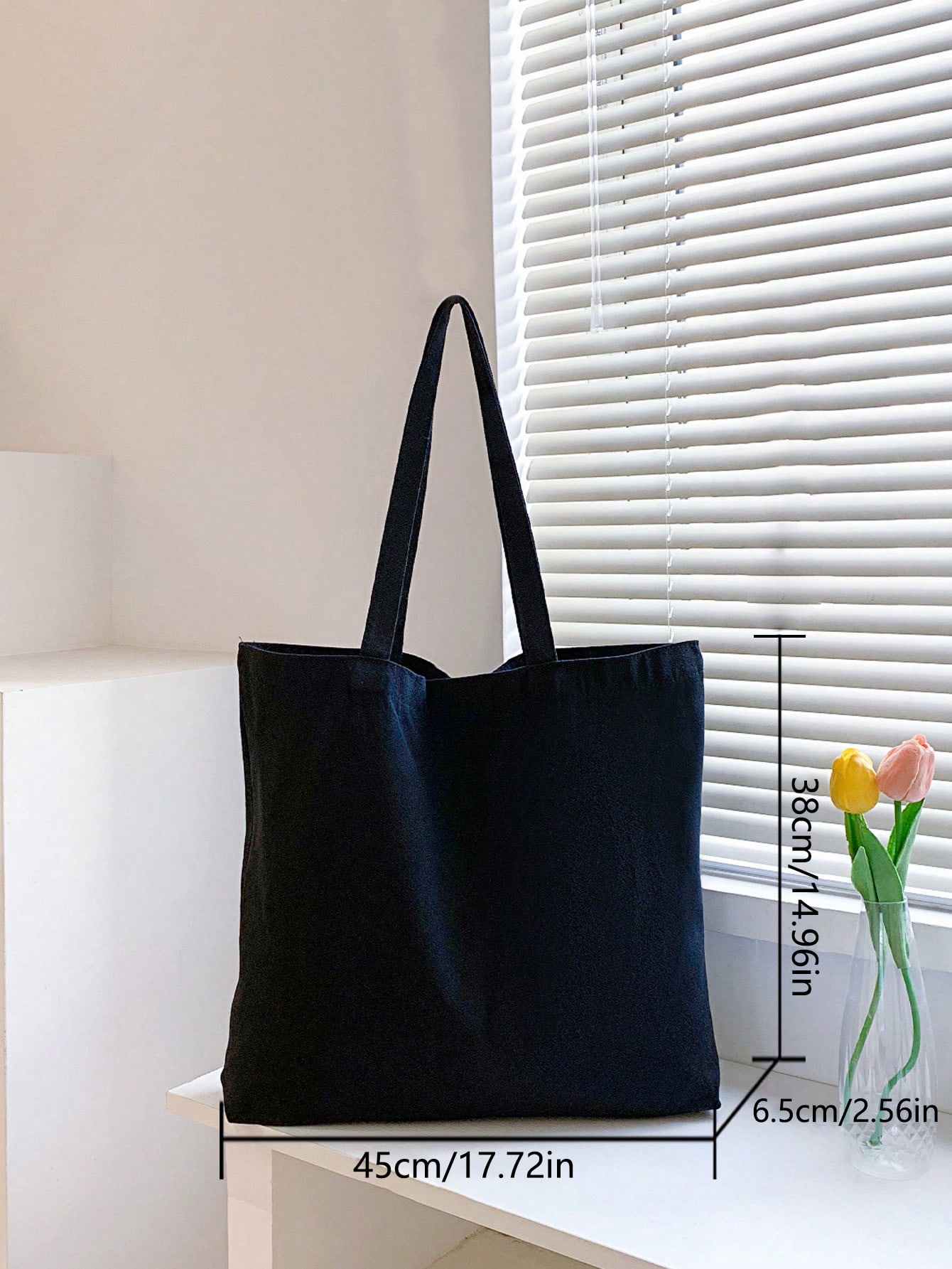 Sac fourre-tout en canevas réutilisable, grande capacité, design minimaliste décontracté, — vue 2