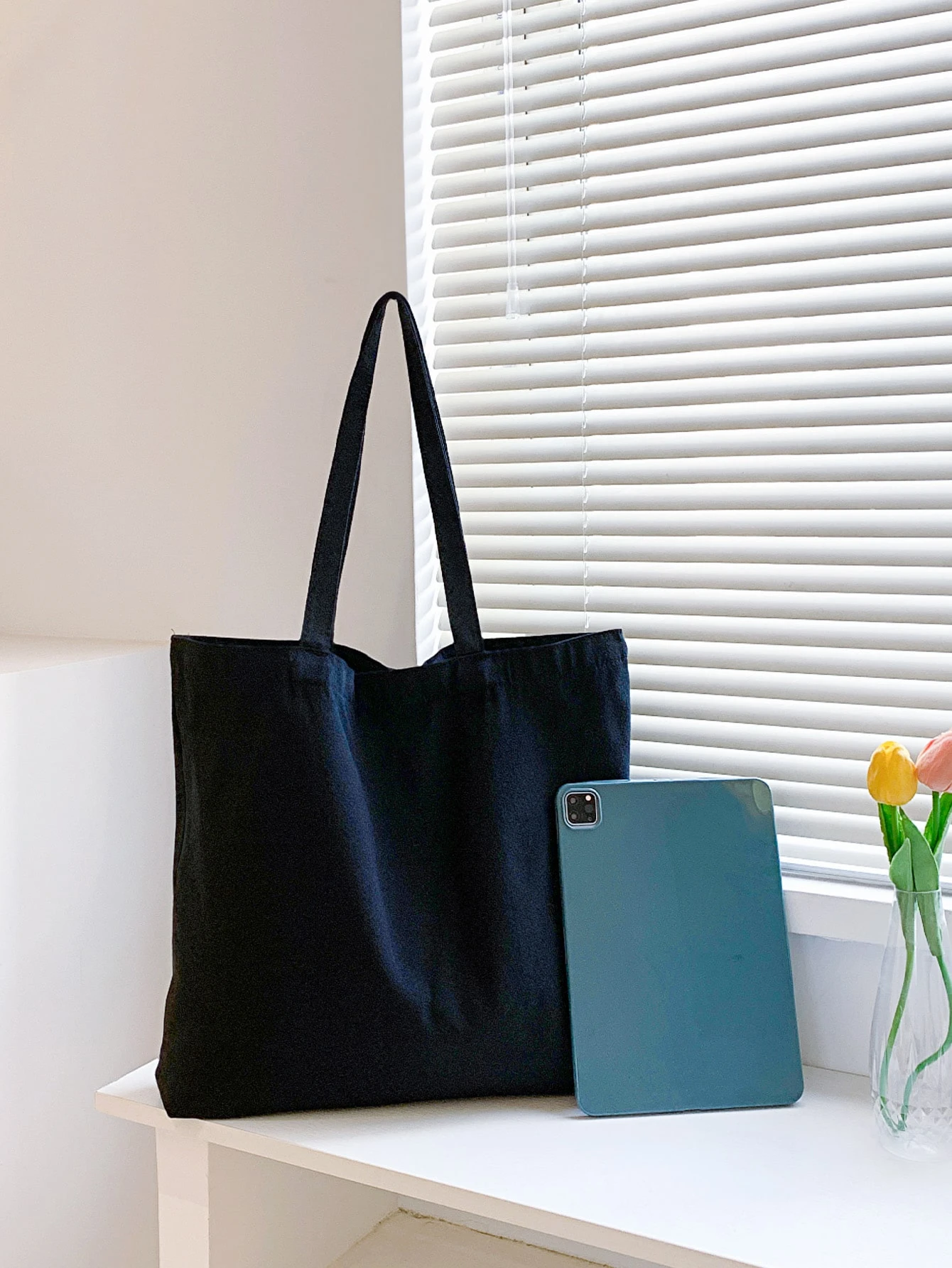 Sac fourre-tout en canevas réutilisable, grande capacité, design minimaliste décontracté, — vue 3
