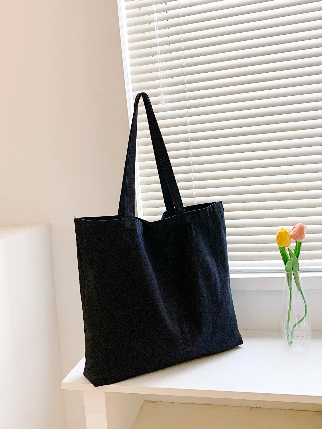 Sac fourre-tout en canevas réutilisable, grande capacité, design minimaliste décontracté, — vue 6