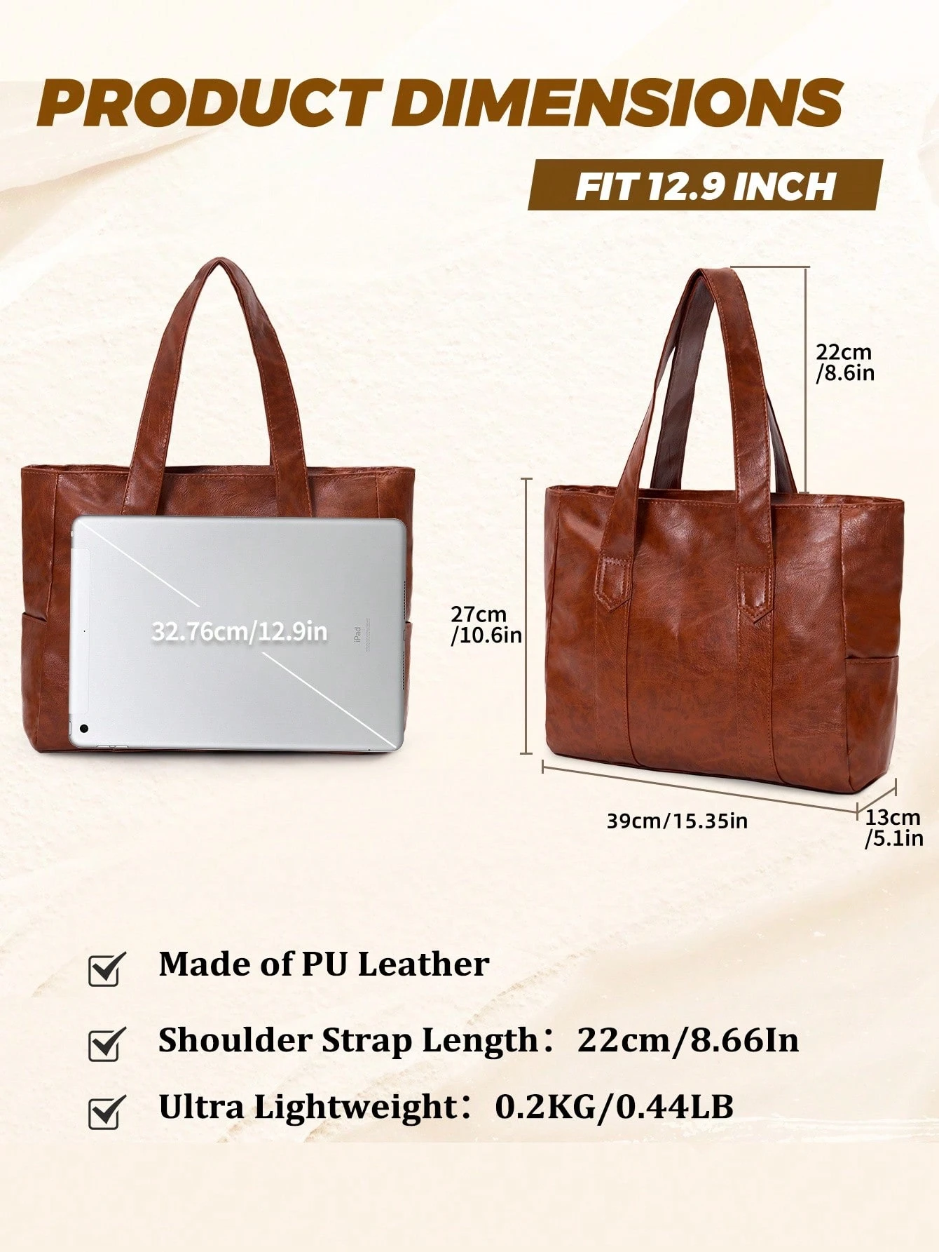NEWHEY Petit sac à main minimaliste pour hommes - Sac fourre-tout en PU, sac de travail — vue 5
