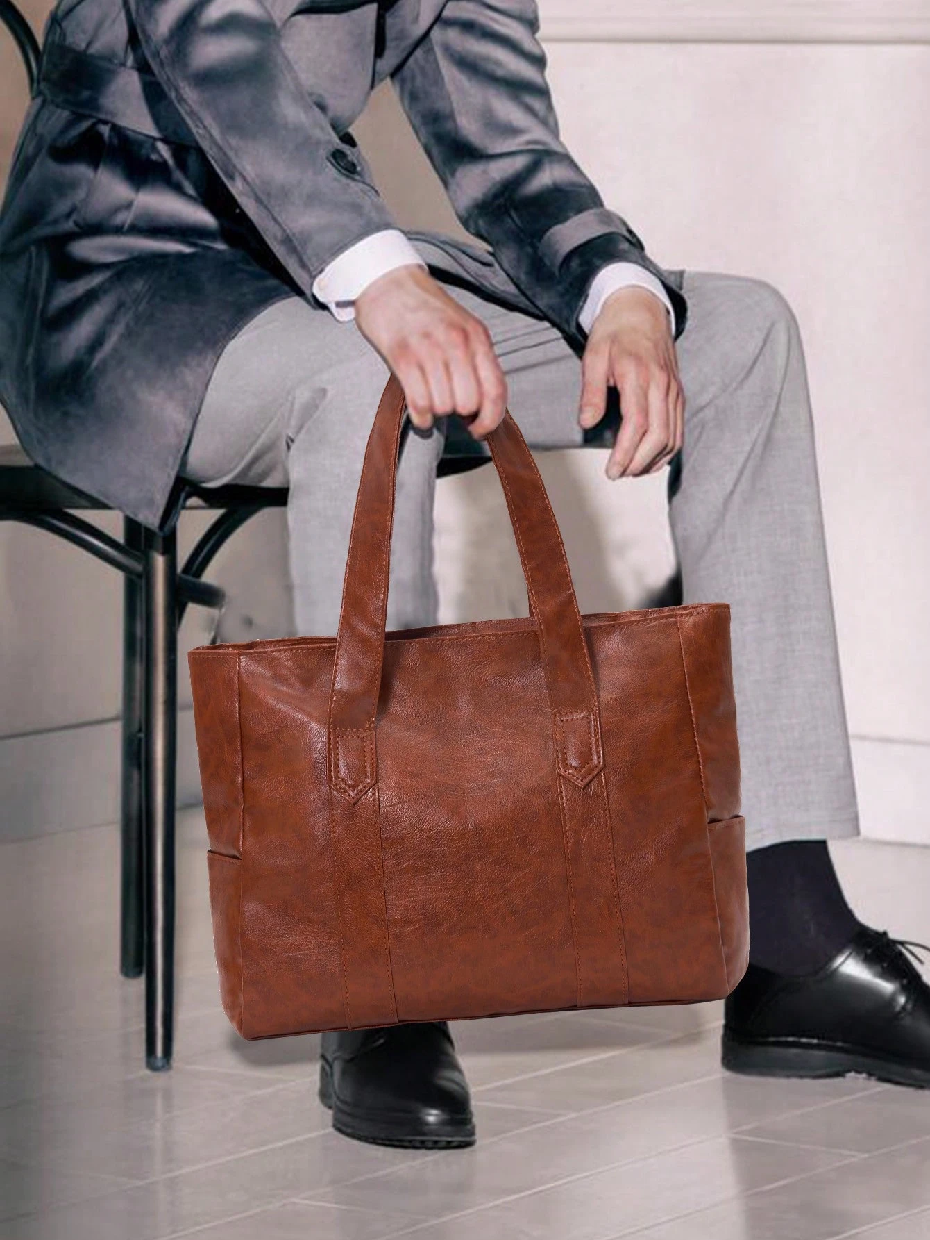 NEWHEY Petit sac à main minimaliste pour hommes - Sac fourre-tout en PU, sac de travail — vue 8
