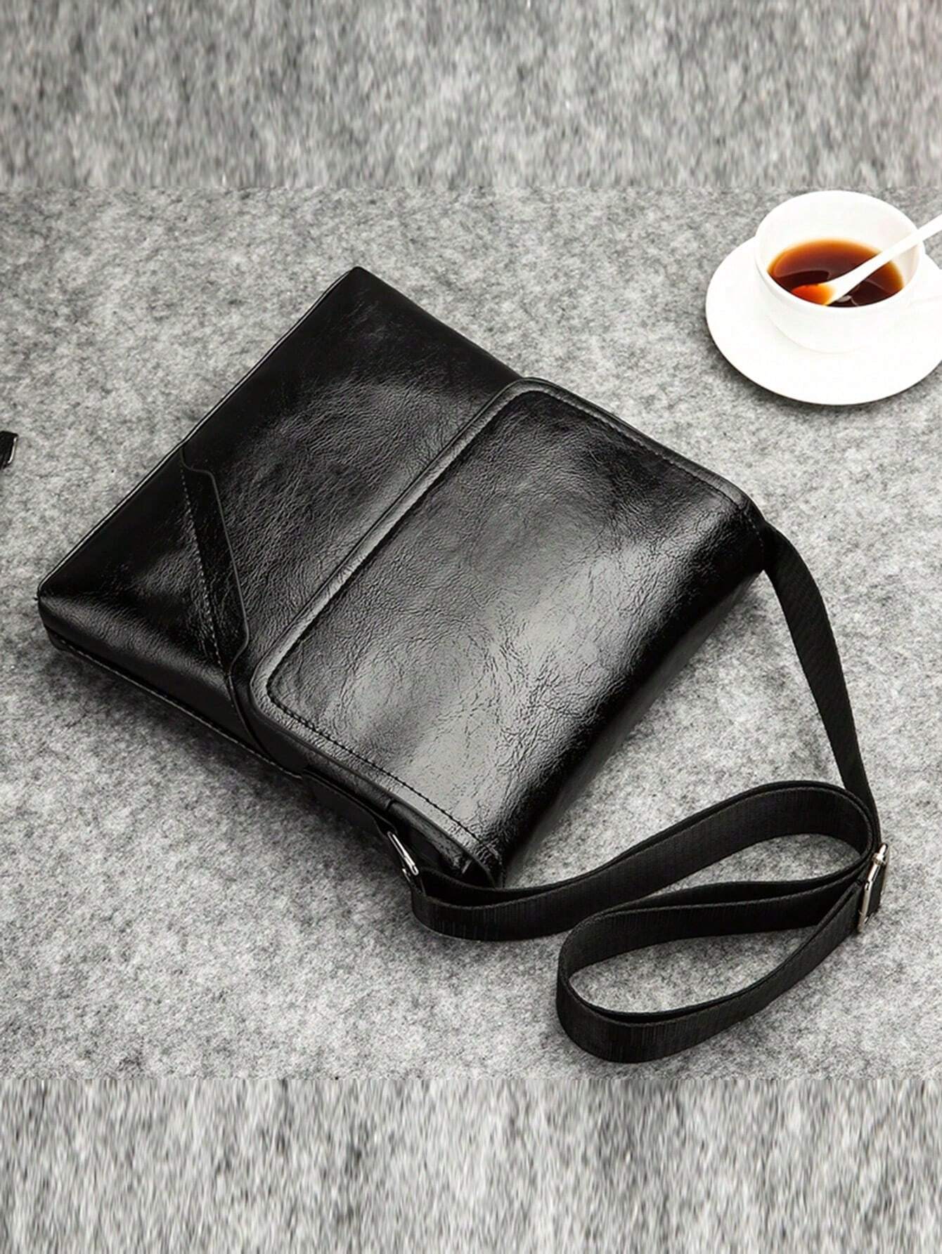 Sac messager décontracté en PU de couleur café, léger, convenant aux affaires, aux — vue 5