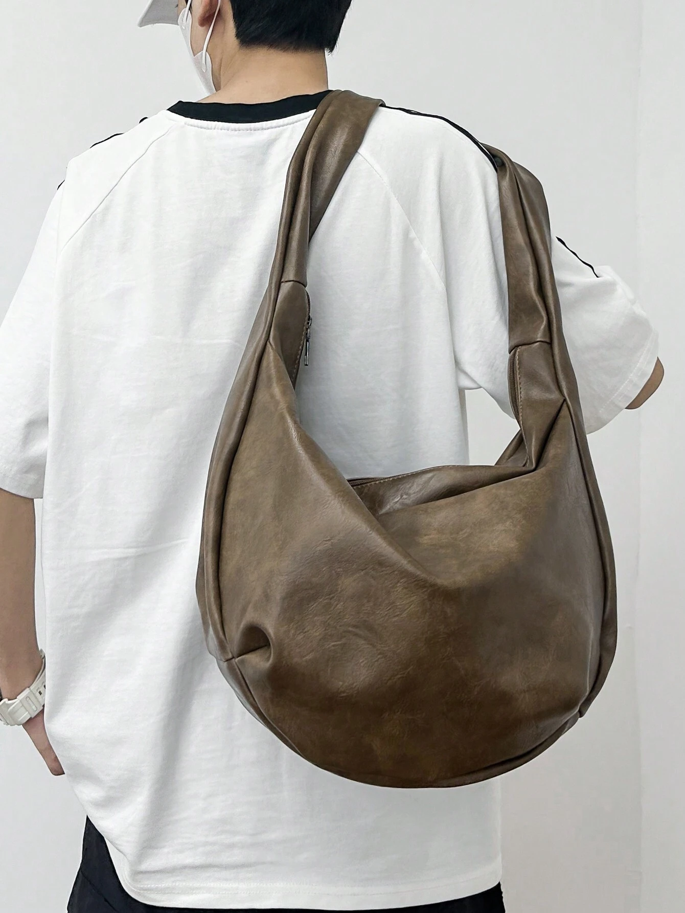 Sac bandoulière vintage décontracté à la mode, grande capacité, sac fourre-tout hobo à — vue 4