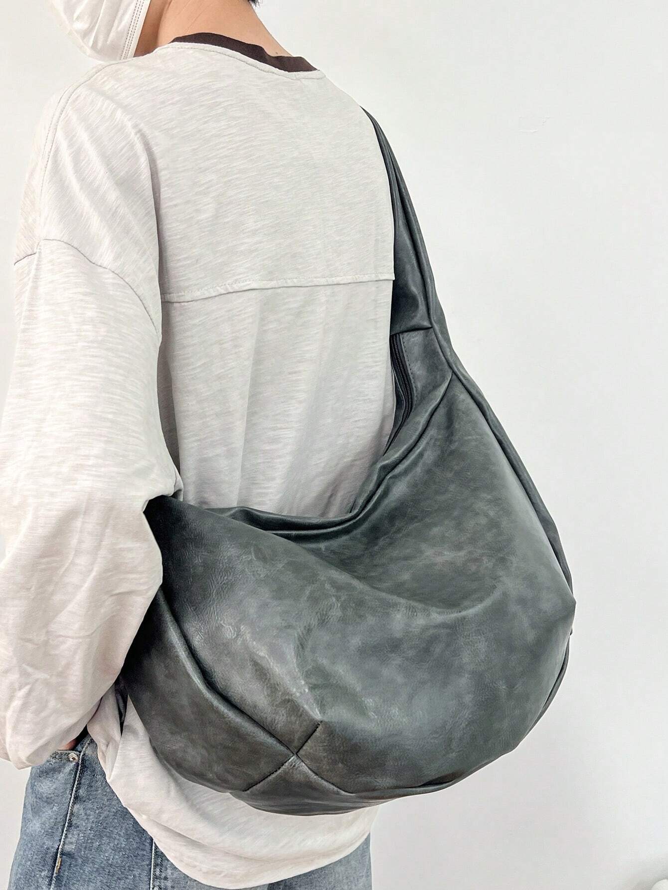 Sac bandoulière vintage décontracté à la mode, grande capacité, sac fourre-tout hobo à — vue 15