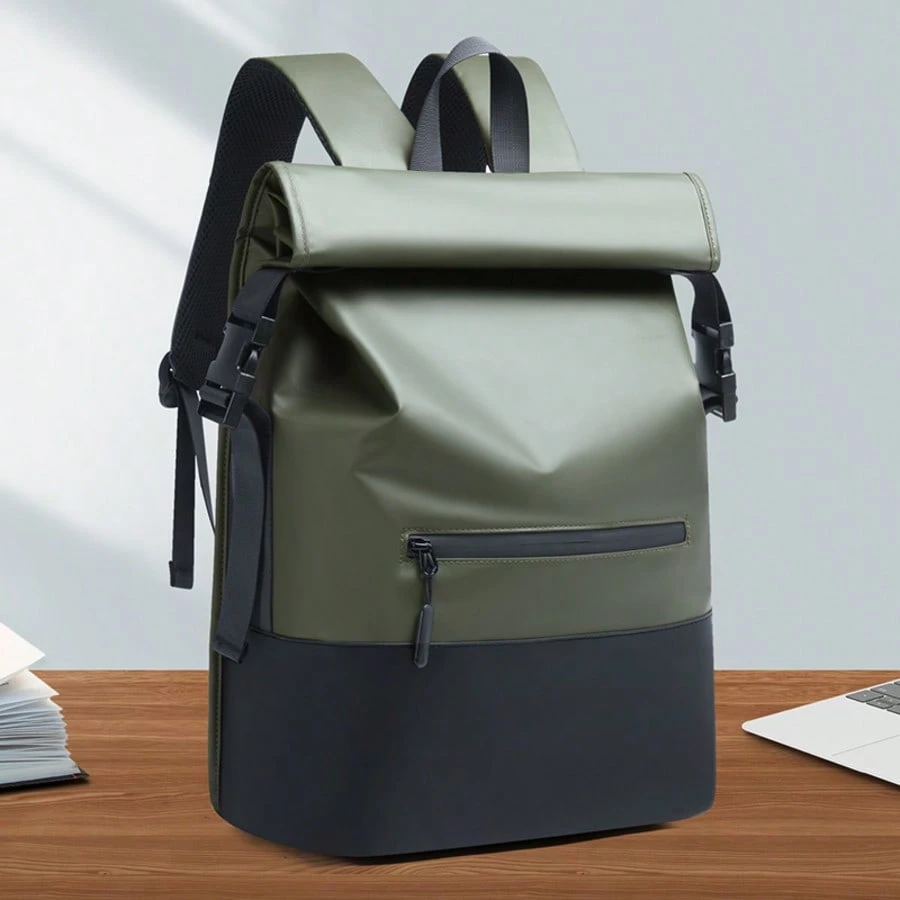 Nouveau sac à dos noir imperméable avec rabat pour hommes, sac pour ordinateur portable