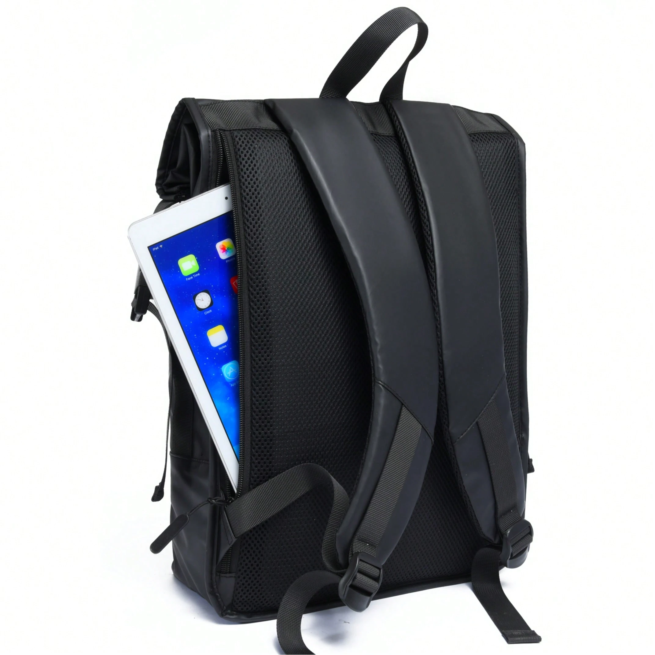 Nouveau sac à dos noir imperméable avec rabat pour hommes, sac pour ordinateur portable — vue 7