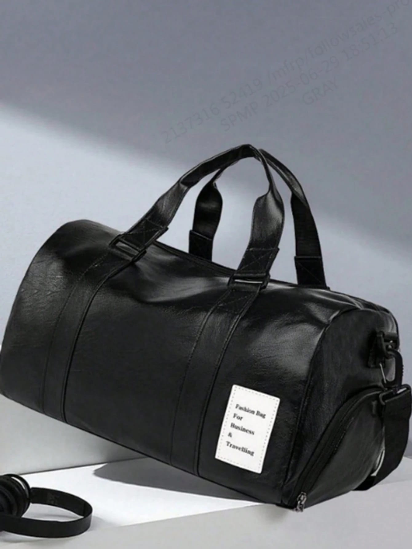 Grand sac de voyage en cuir PU de couleur unie avec compartiment à chaussures,