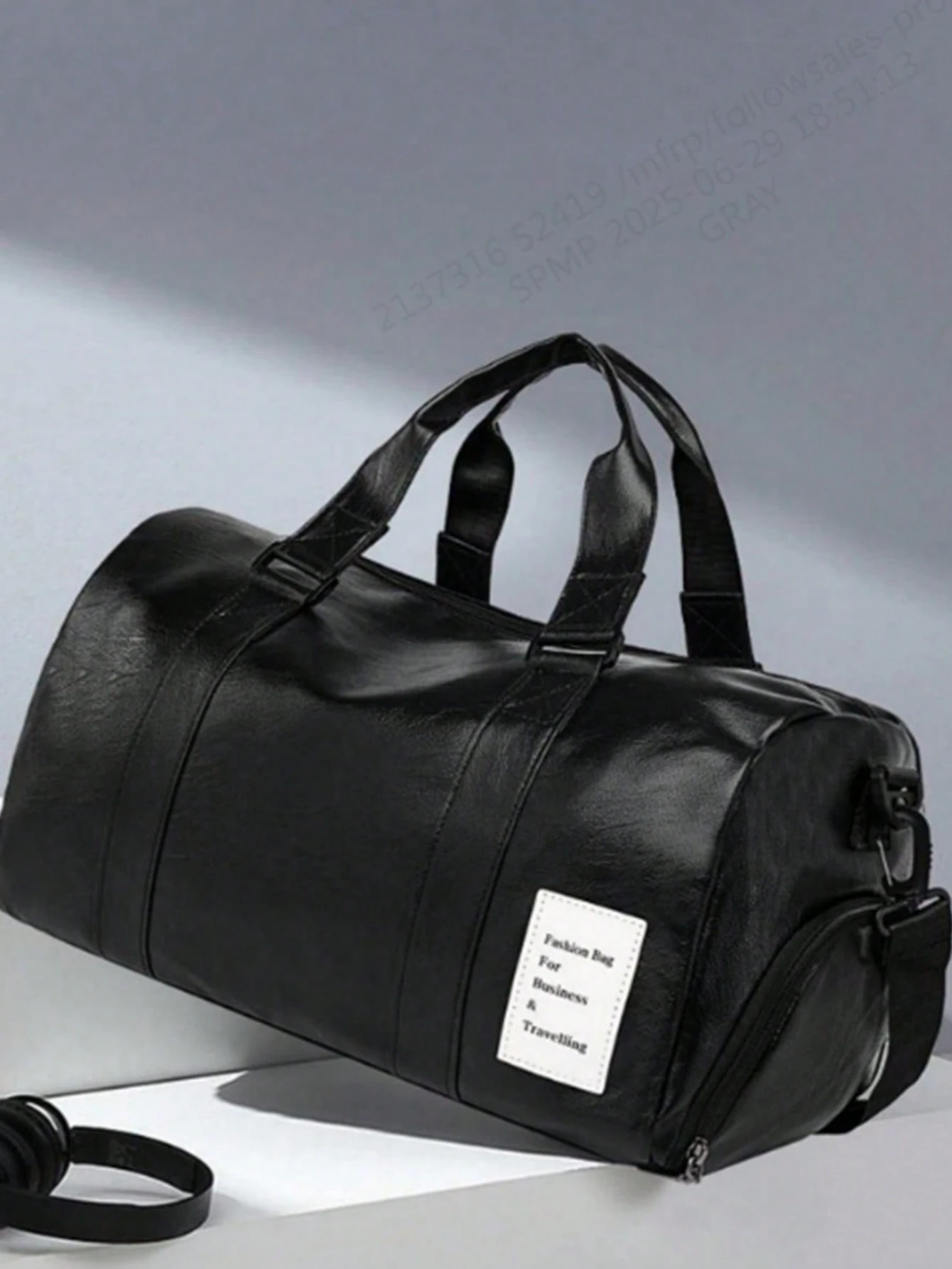 Grand sac de voyage en cuir PU de couleur unie avec compartiment à chaussures,
