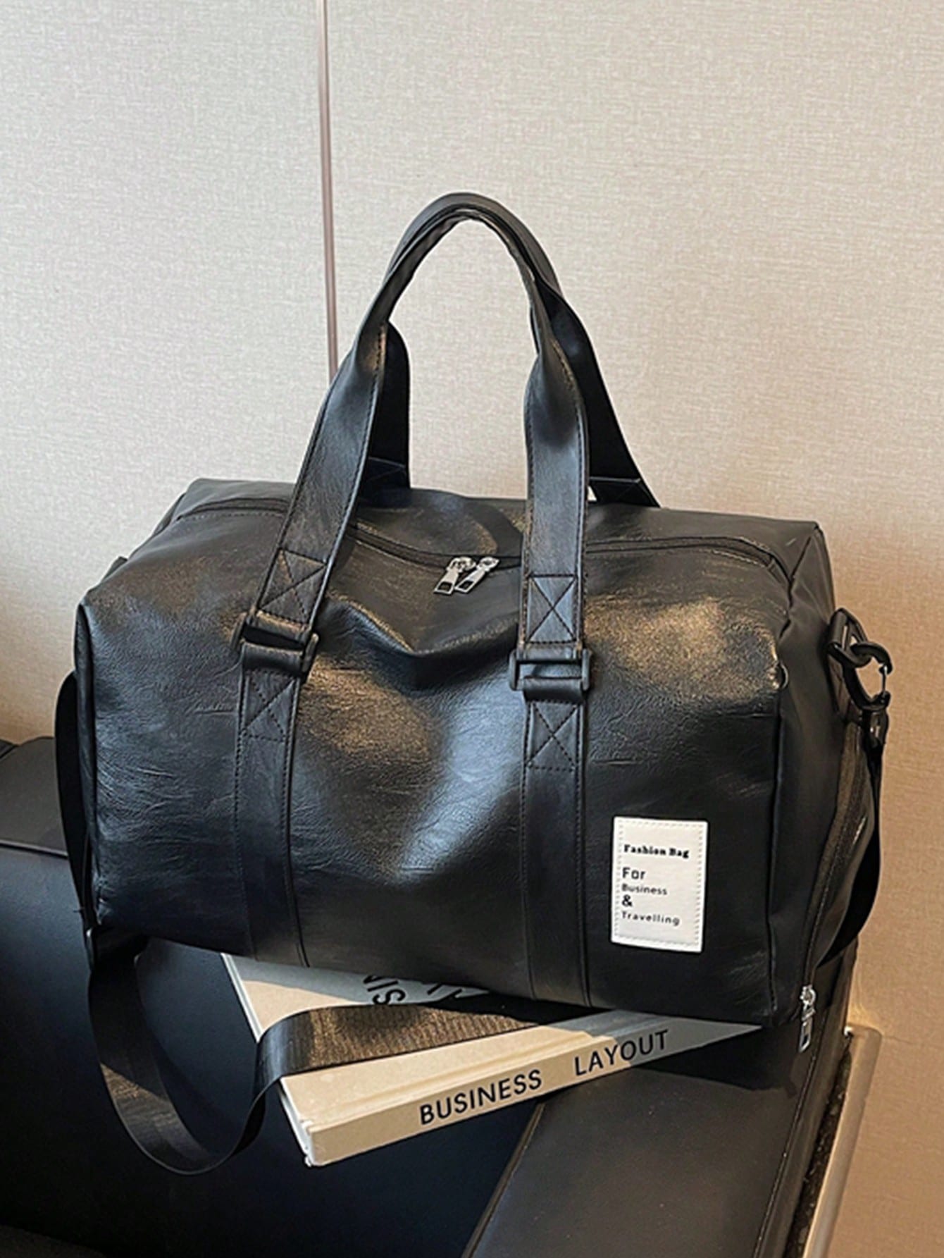 Grand sac de voyage en cuir PU de couleur unie avec compartiment à chaussures, — vue 7