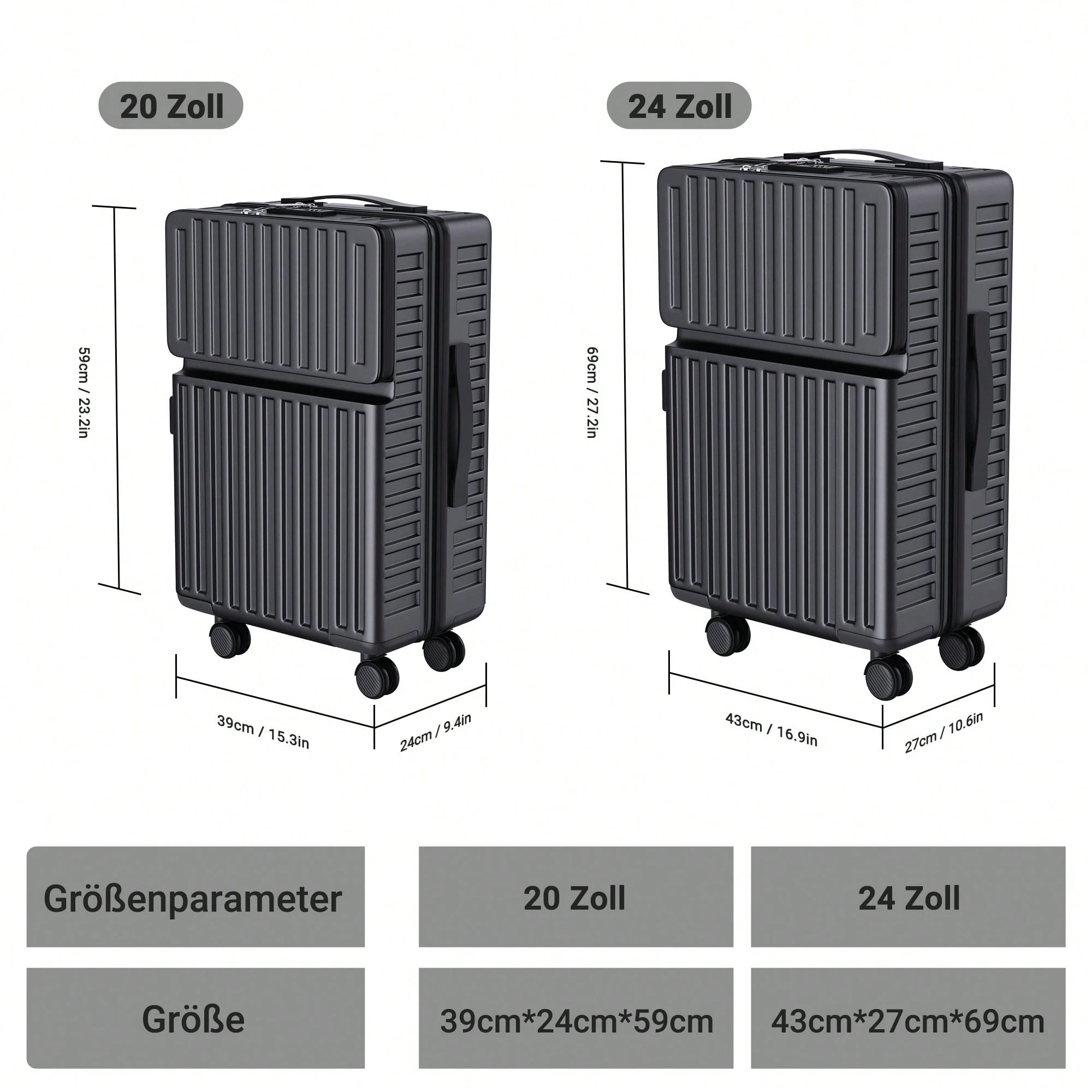 Ensemble de 3 chariots portables en ABS de base, 20", 24", 28", 4 roues universelles, — vue 11