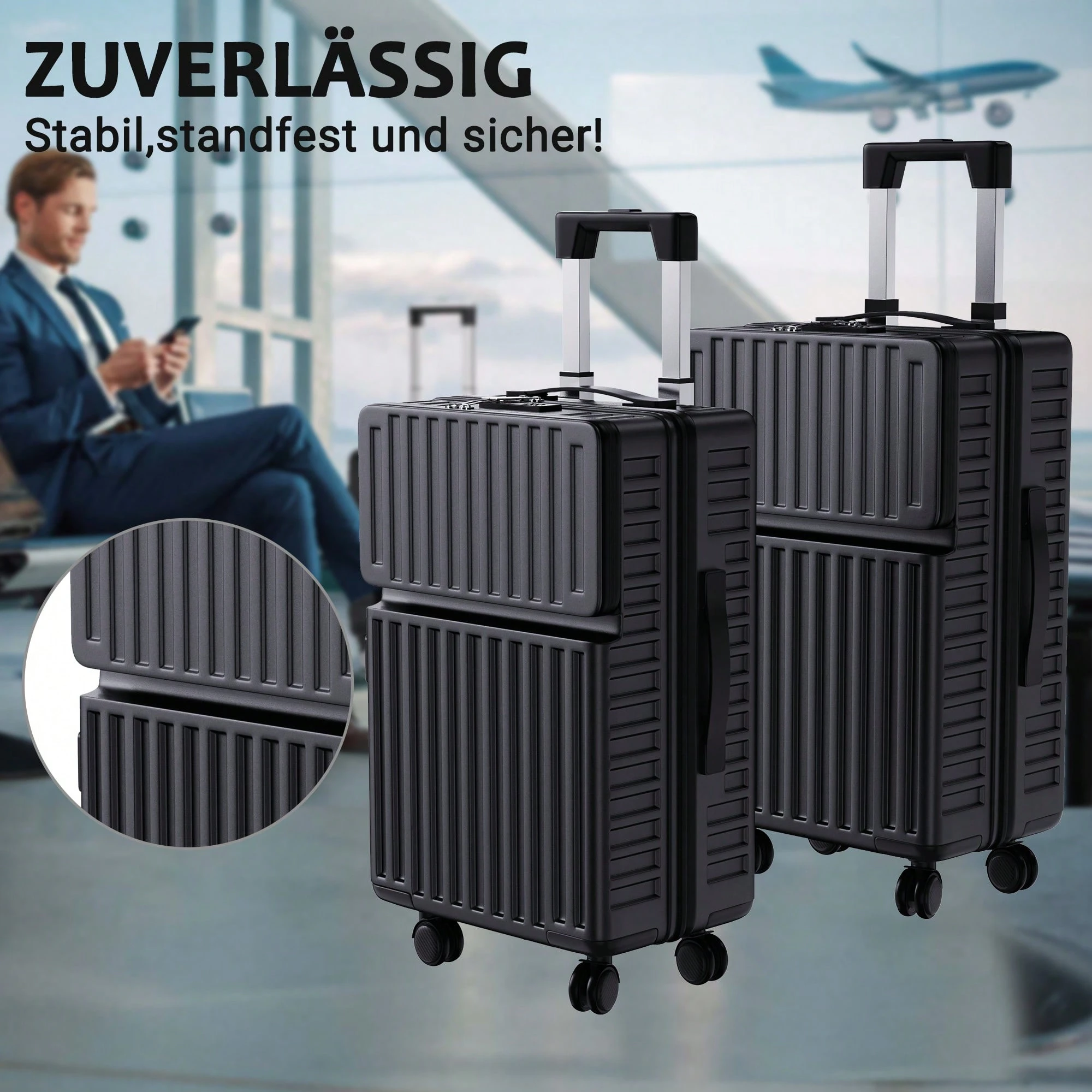 Ensemble de 3 chariots portables en ABS de base, 20", 24", 28", 4 roues universelles, — vue 10