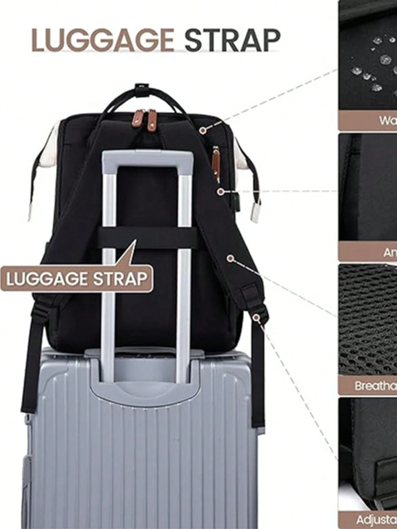 Sac à dos pour femme, sac à dos pour ordinateur portable 15,6 pouces, sac à dos étanche — vue 5