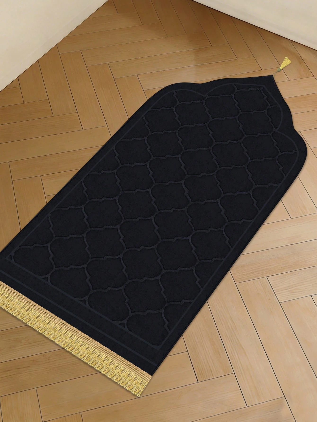 Tapis de prière musulman en flanelle noire, tapis de prière épais en mousse douce avec