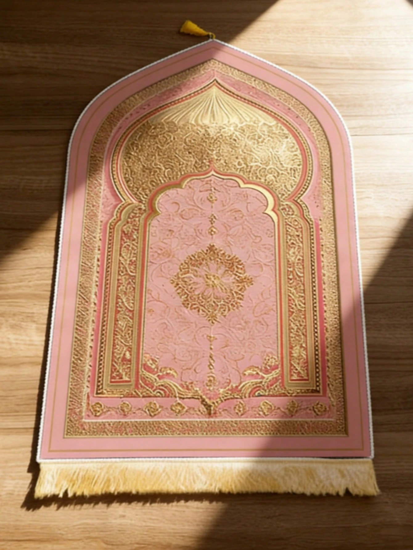 Tapis à motif floral à franges, tapis rose, tapis à motif complexe, tapis à bords à