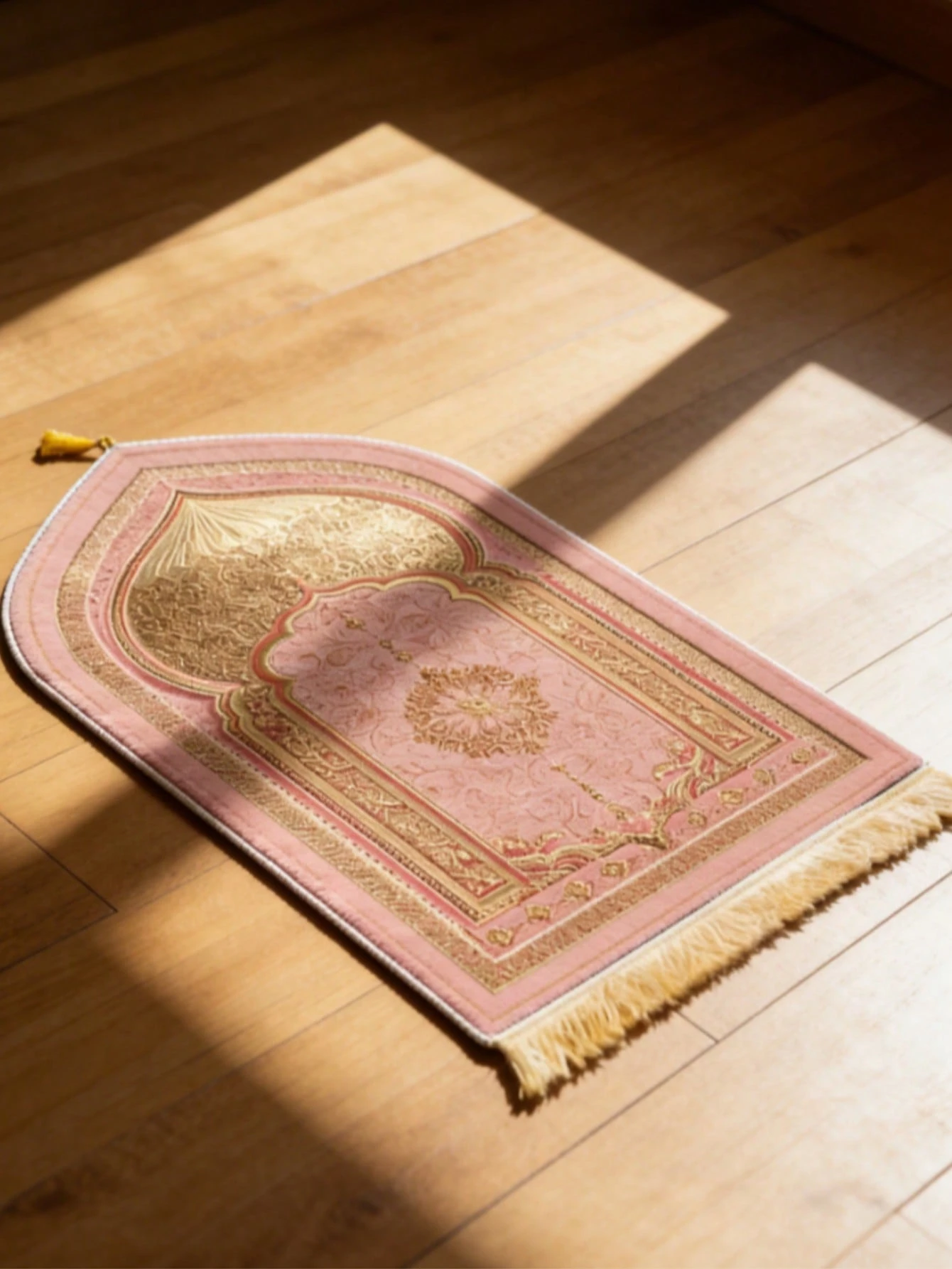 Tapis à motif floral à franges, tapis rose, tapis à motif complexe, tapis à bords à — vue 2
