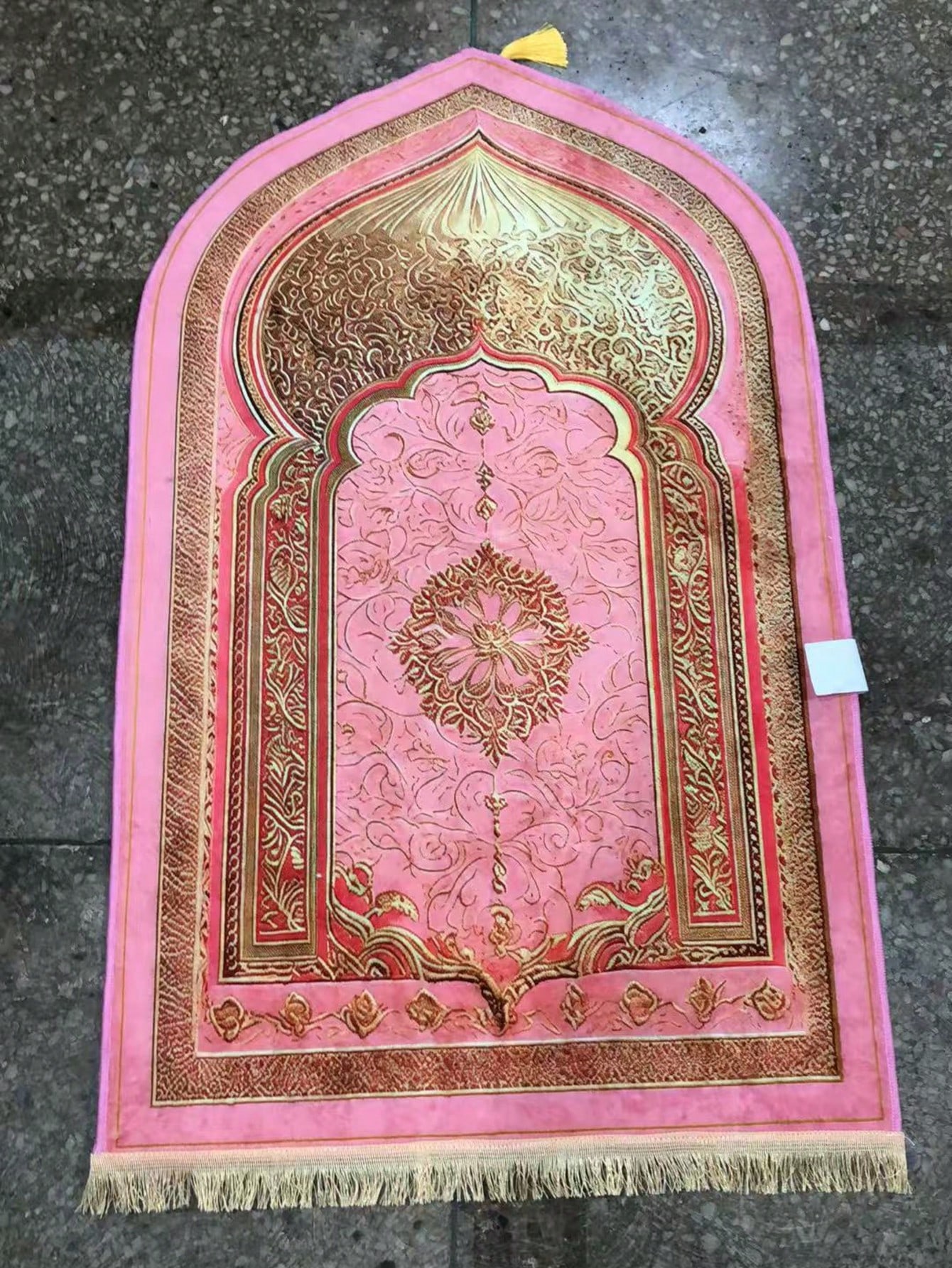 Tapis à motif floral à franges, tapis rose, tapis à motif complexe, tapis à bords à — vue 5