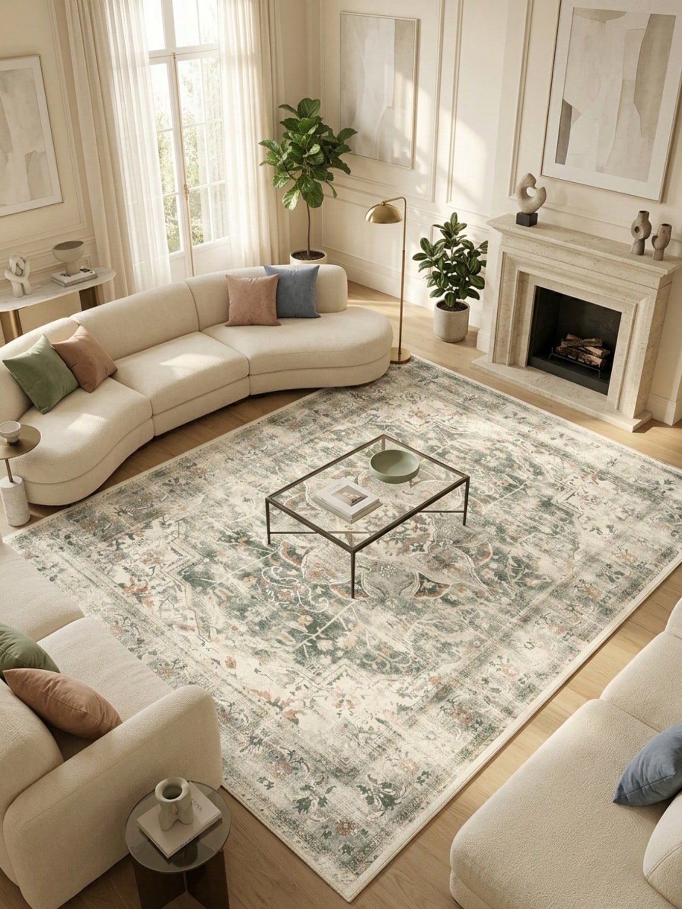 Tapis de zone/tapis/tapis de bain bohème vintage à motifs floraux et rayés, convient pour — vue 4