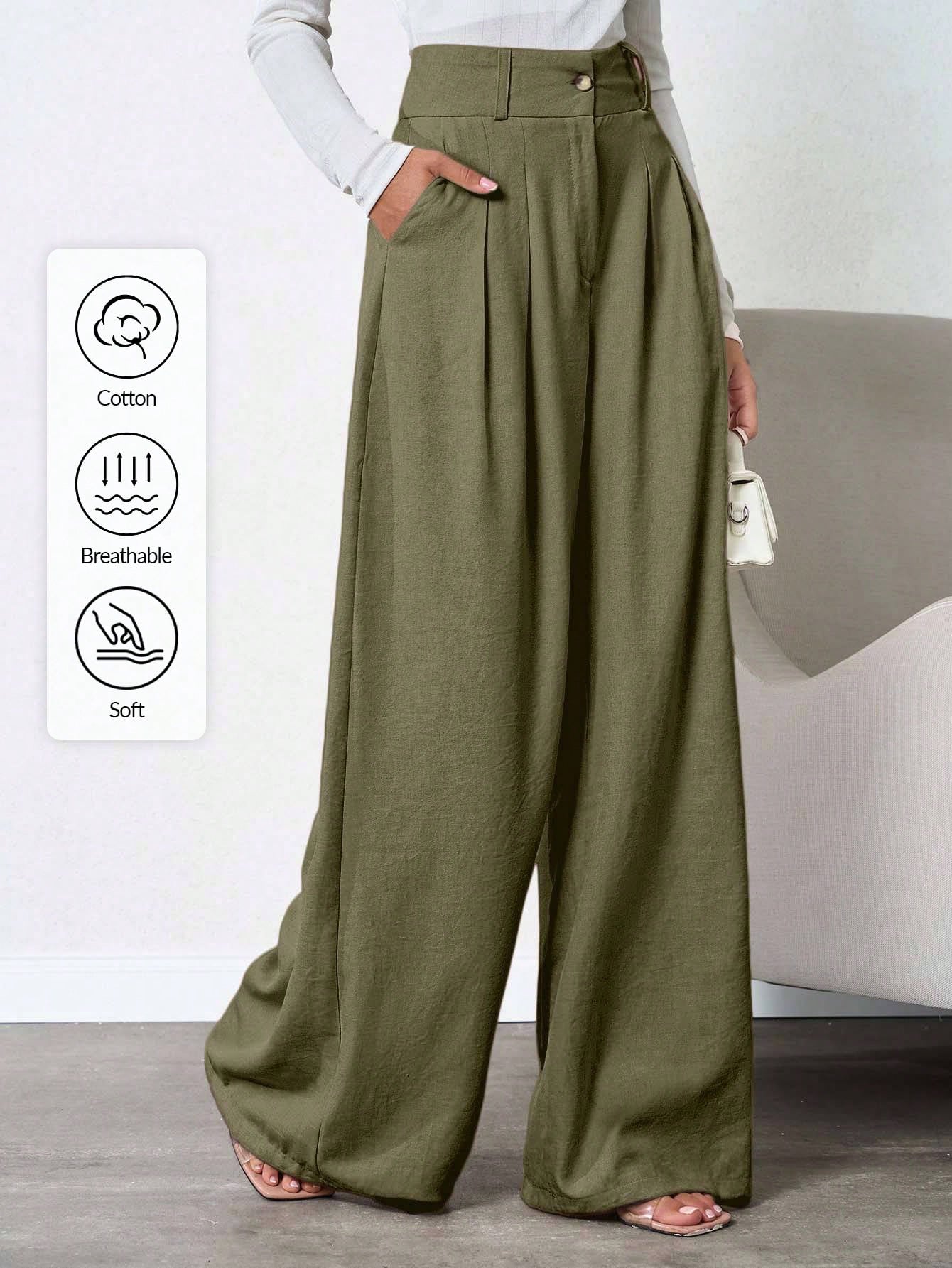 Tall Pantalon en lin plissé profond de couleur unie pour femmes, pour femmes — vue 4