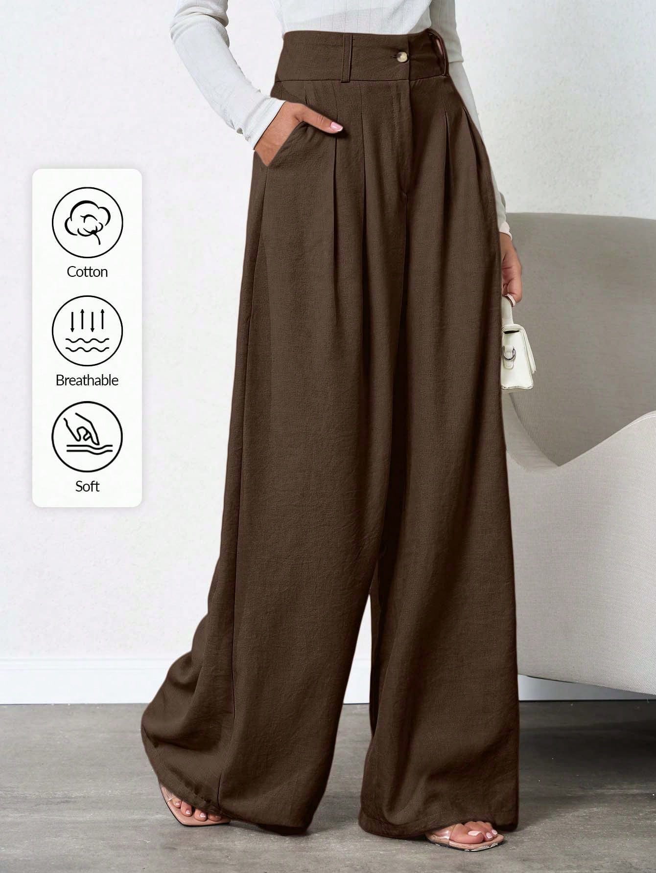 Tall Pantalon en lin plissé profond de couleur unie pour femmes, pour femmes