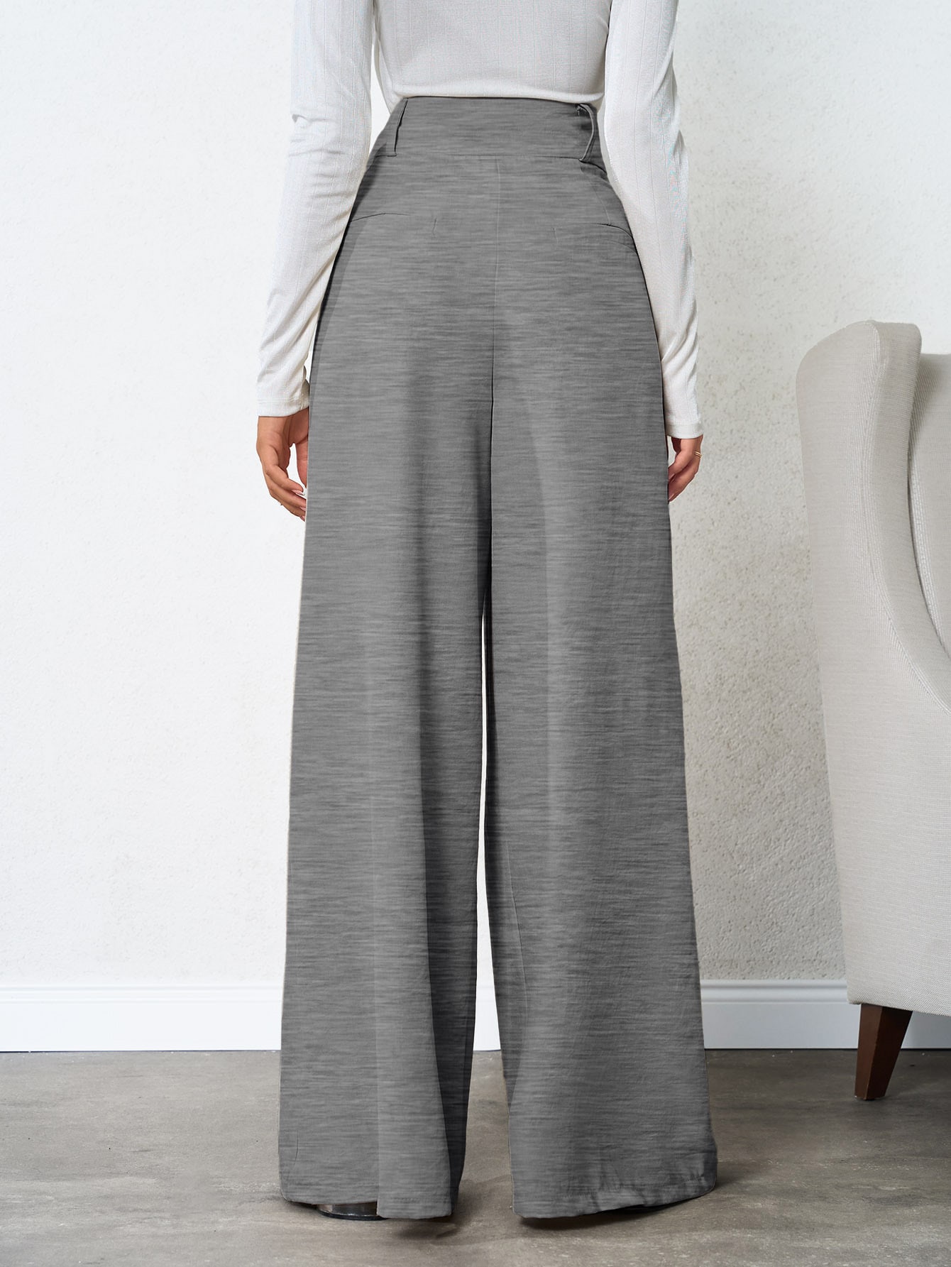 Tall Pantalon en lin plissé profond de couleur unie pour femmes, pour femmes — vue 11