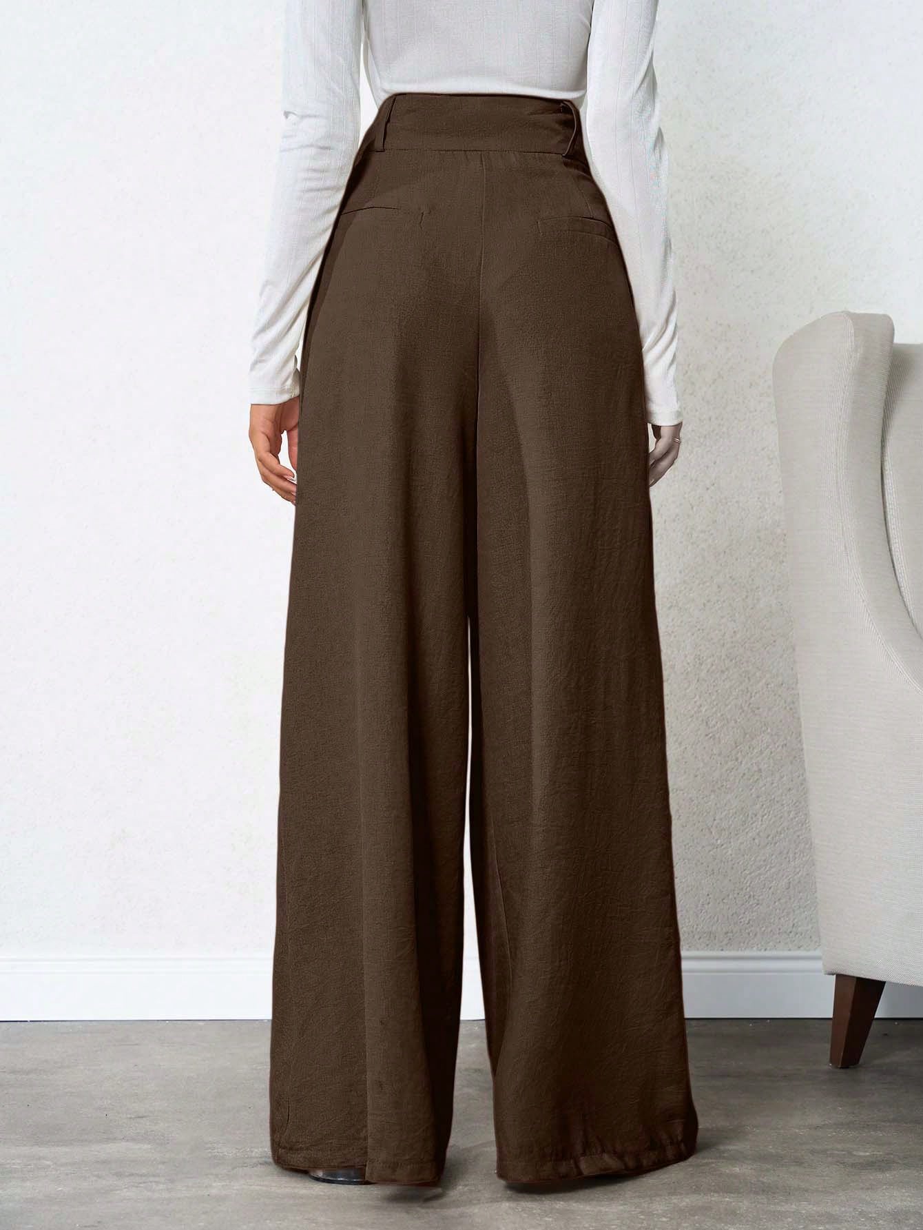 Tall Pantalon en lin plissé profond de couleur unie pour femmes, pour femmes — vue 9