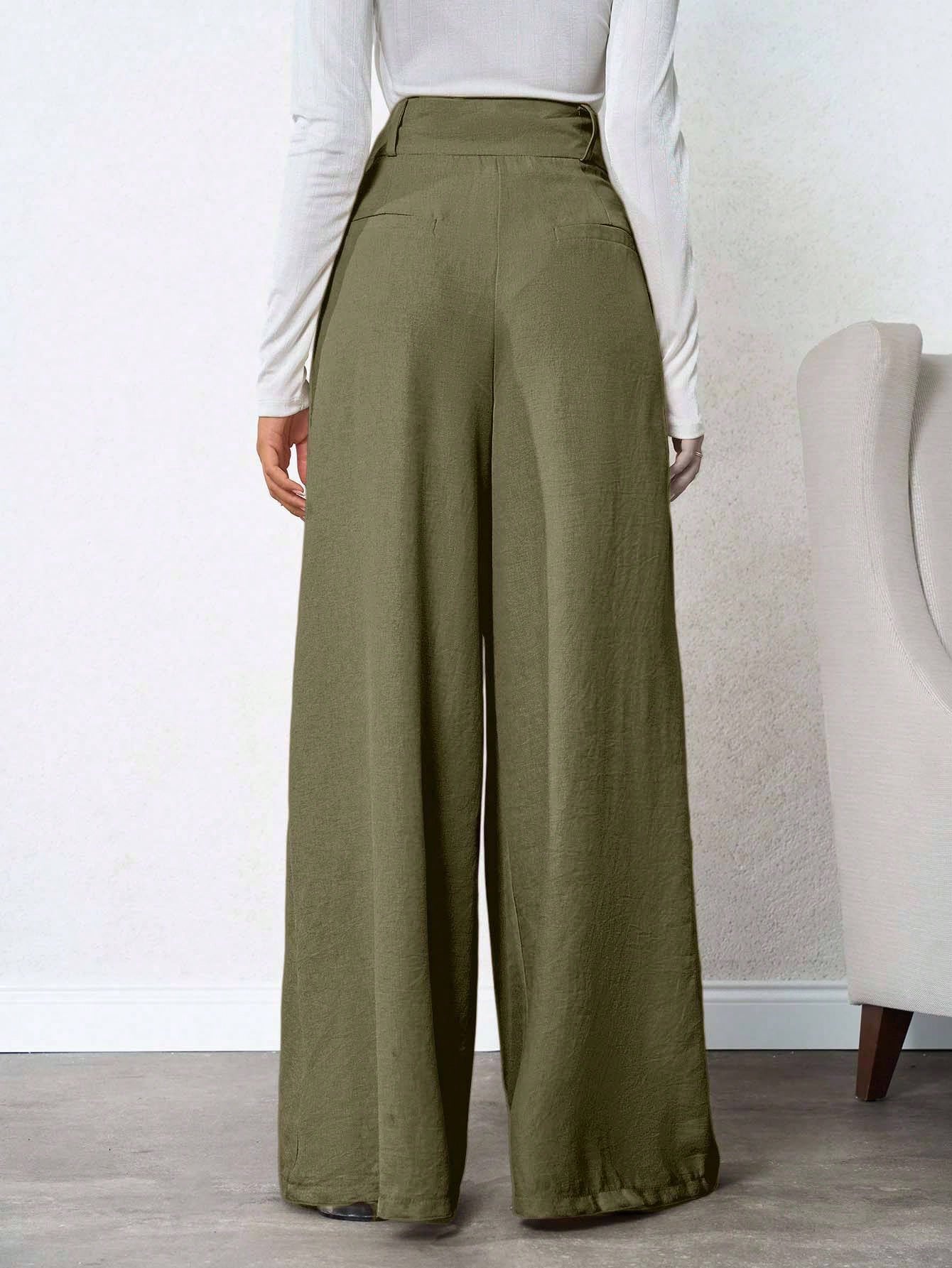 Tall Pantalon en lin plissé profond de couleur unie pour femmes, pour femmes — vue 12