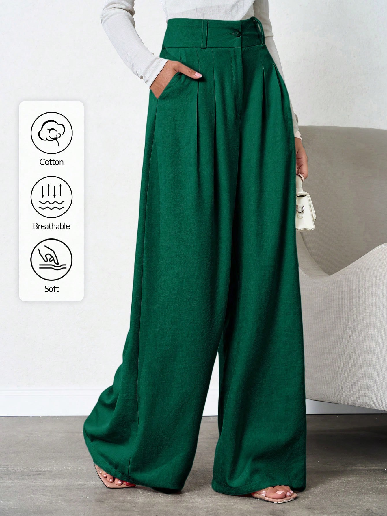 Tall Pantalon en lin plissé profond de couleur unie pour femmes, pour femmes — vue 7