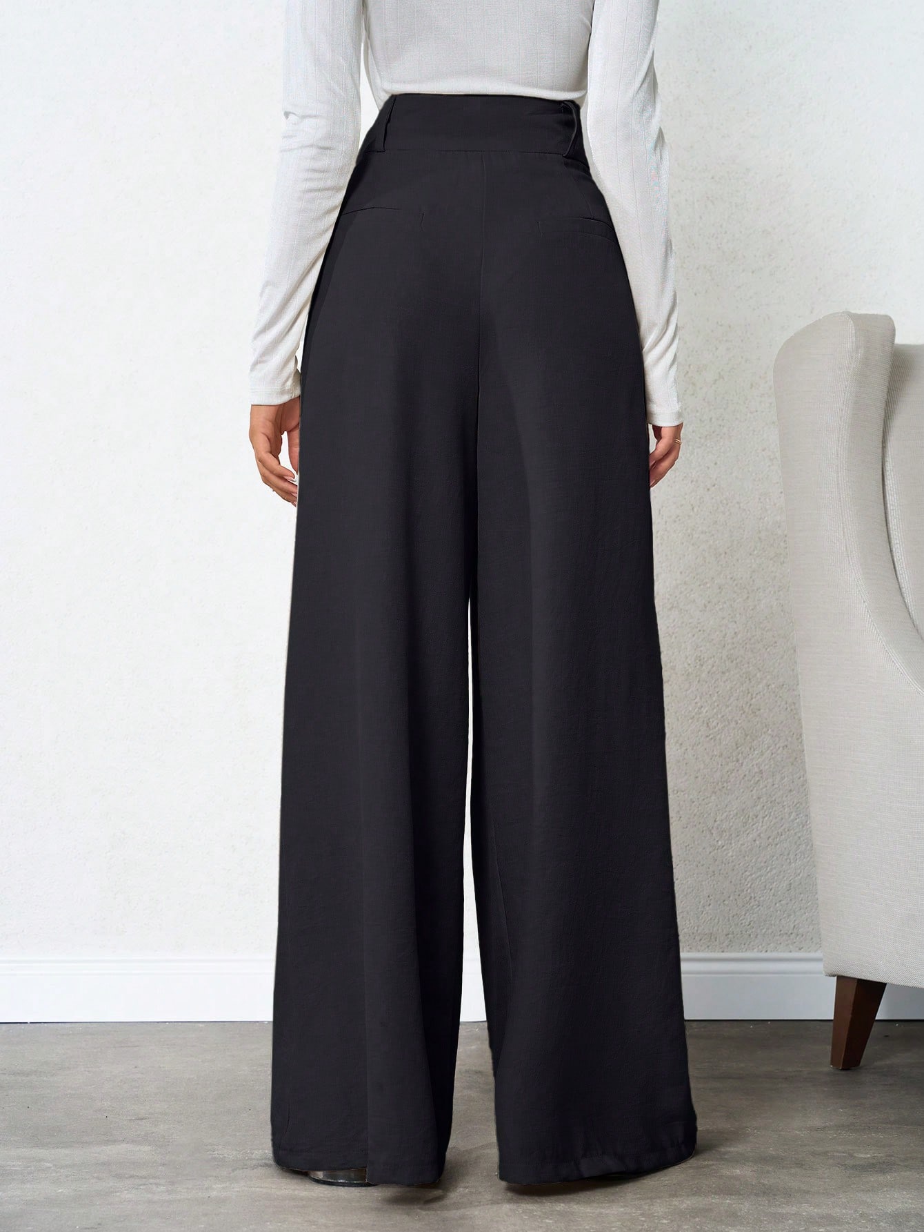 Tall Pantalon en lin plissé profond de couleur unie pour femmes, pour femmes — vue 10