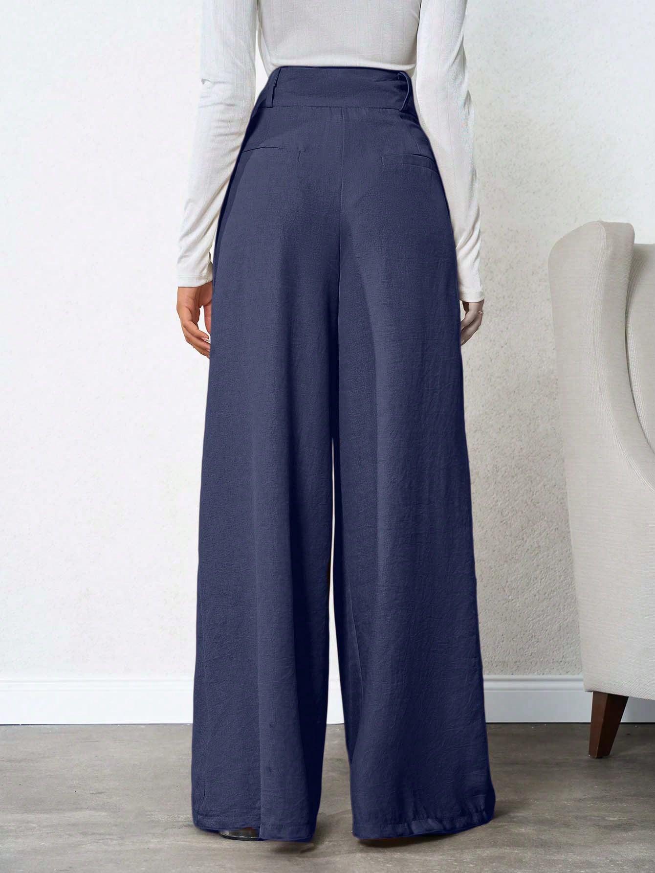 Tall Pantalon en lin plissé profond de couleur unie pour femmes, pour femmes — vue 14