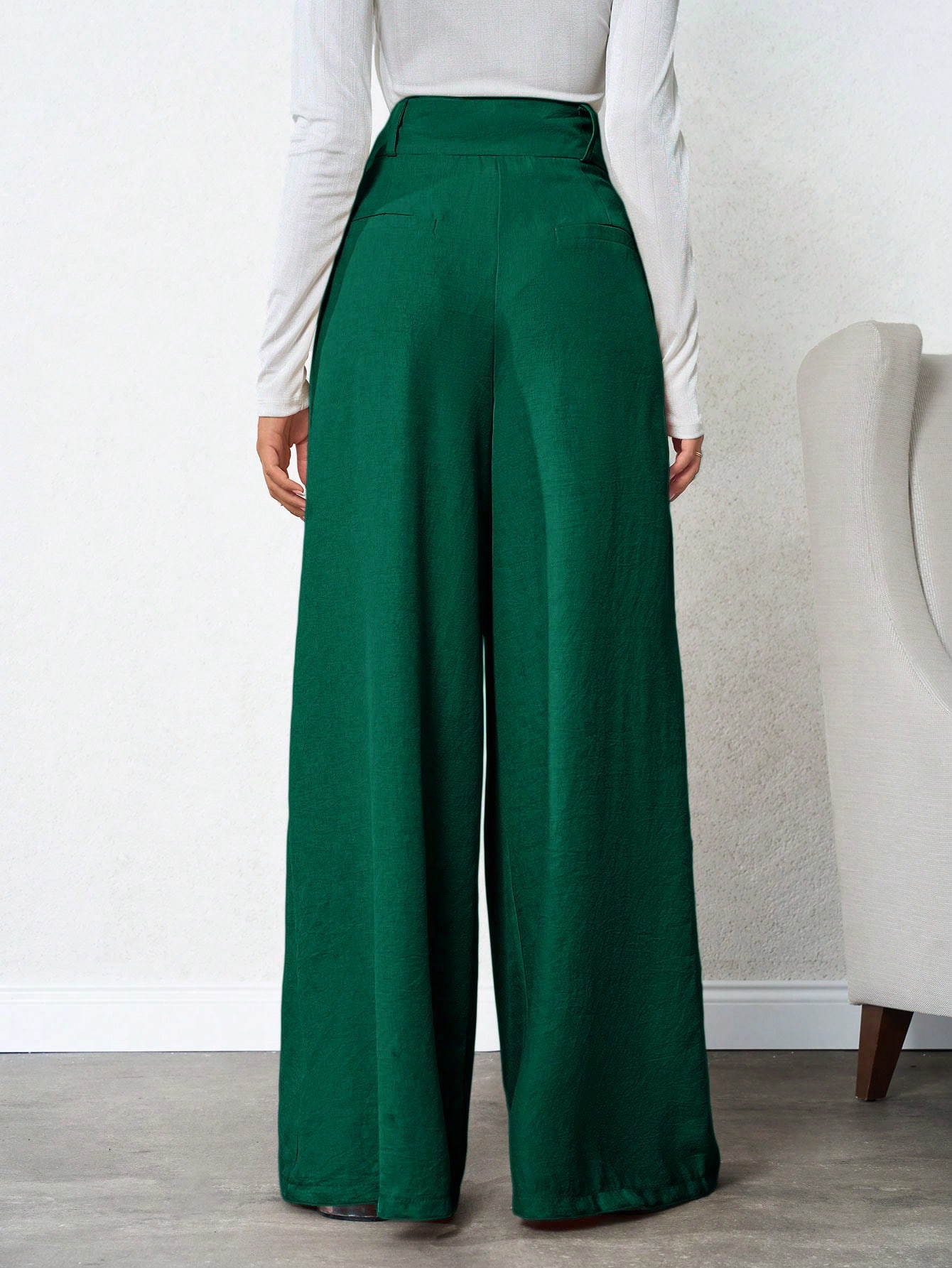 Tall Pantalon en lin plissé profond de couleur unie pour femmes, pour femmes — vue 13