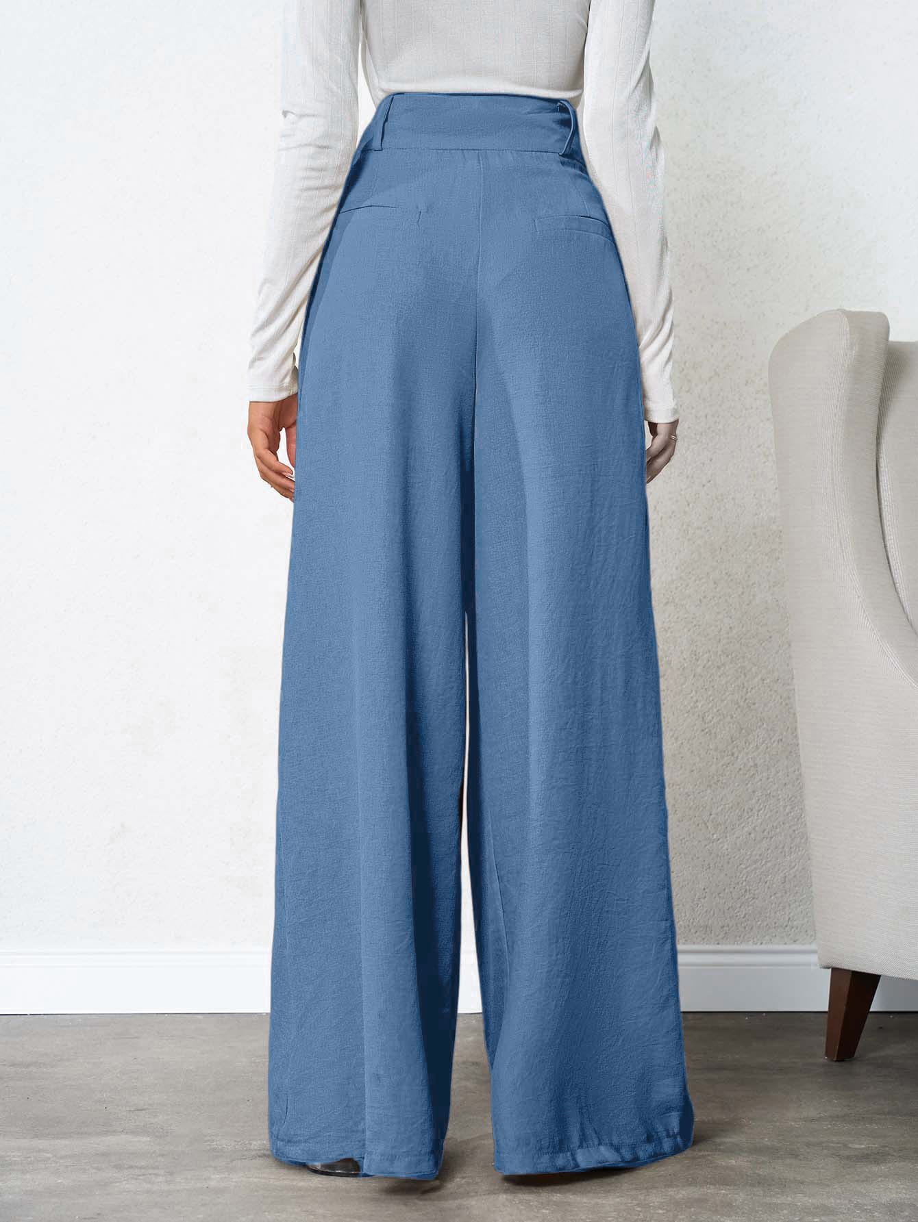Tall Pantalon en lin plissé profond de couleur unie pour femmes, pour femmes — vue 16