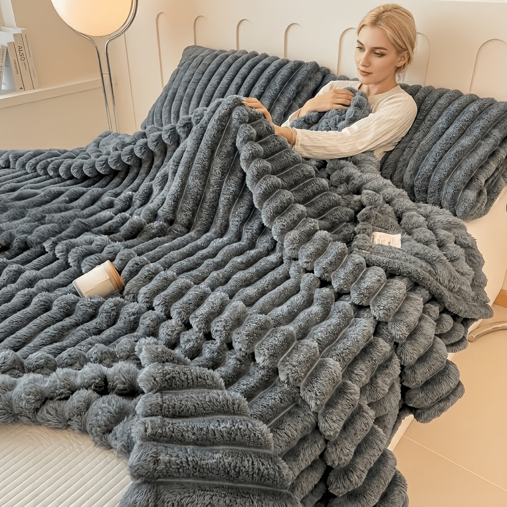 1 couverture lit à rayures luxe douce confortable — vue 3