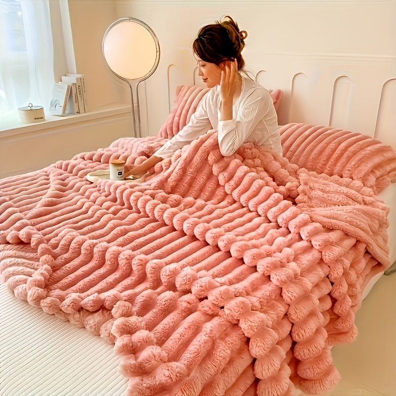 1 couverture lit à rayures luxe douce confortable — vue 5