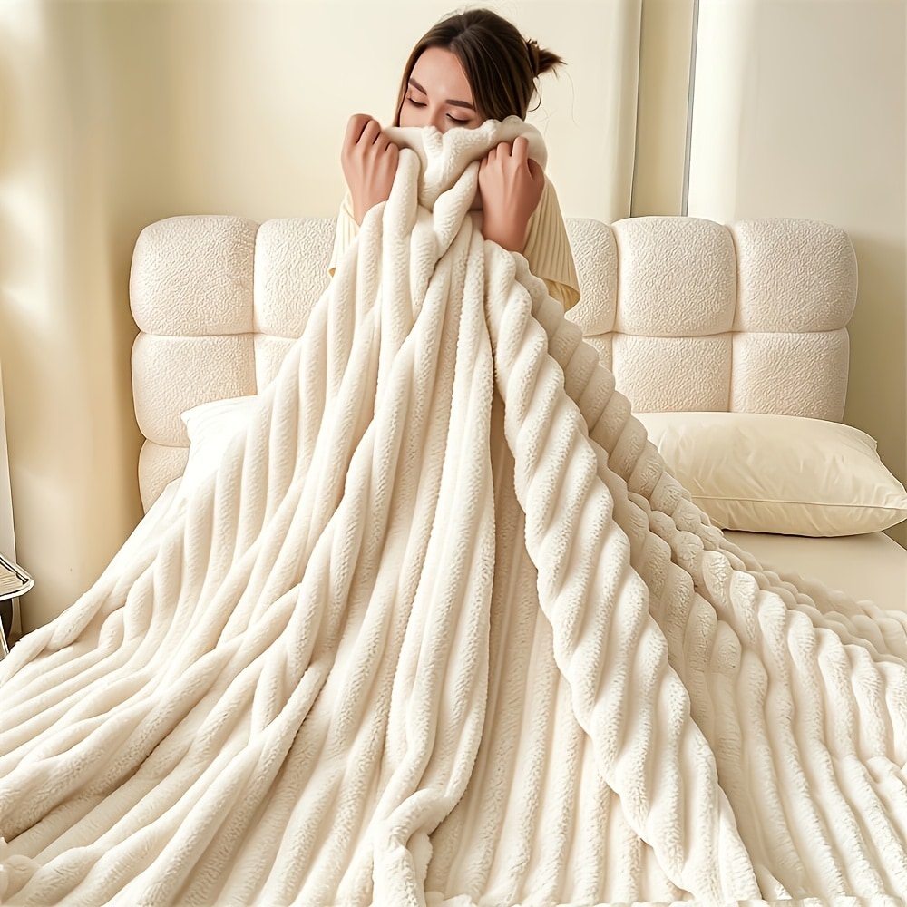 1 couverture lit à rayures luxe douce confortable — vue 6