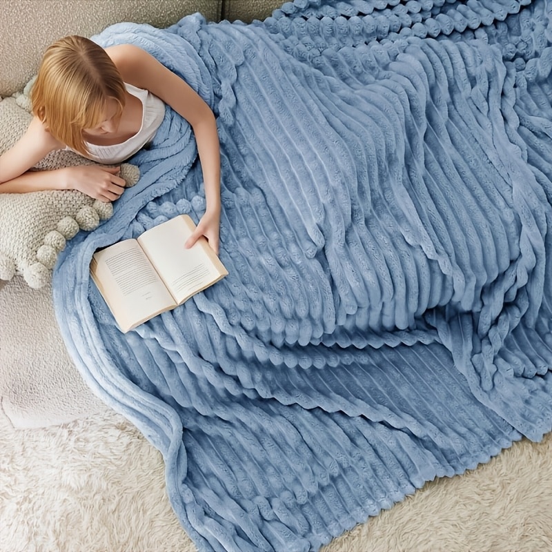 1 couverture lit à rayures luxe douce confortable — vue 2
