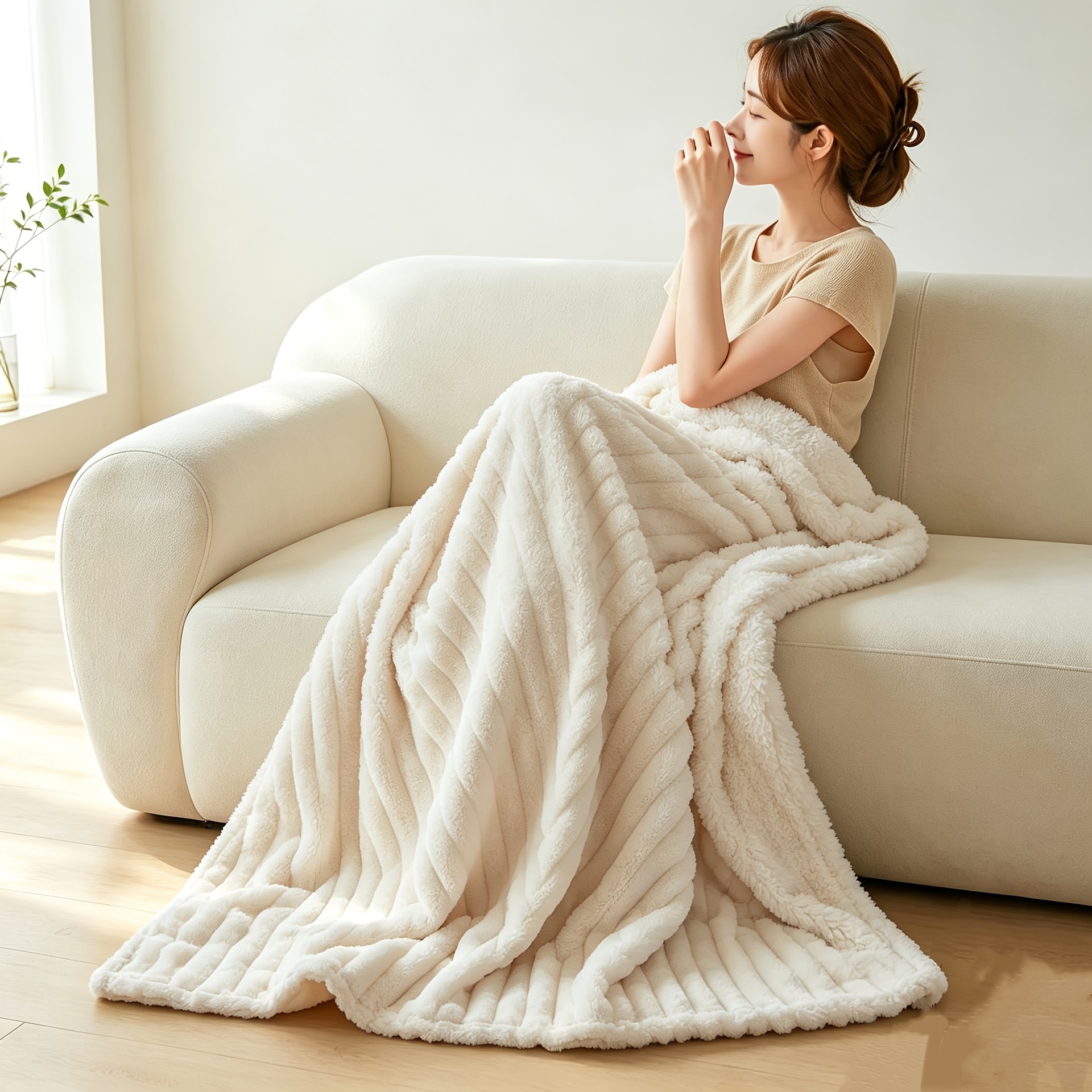 1 couverture lit à rayures luxe douce confortable — vue 12