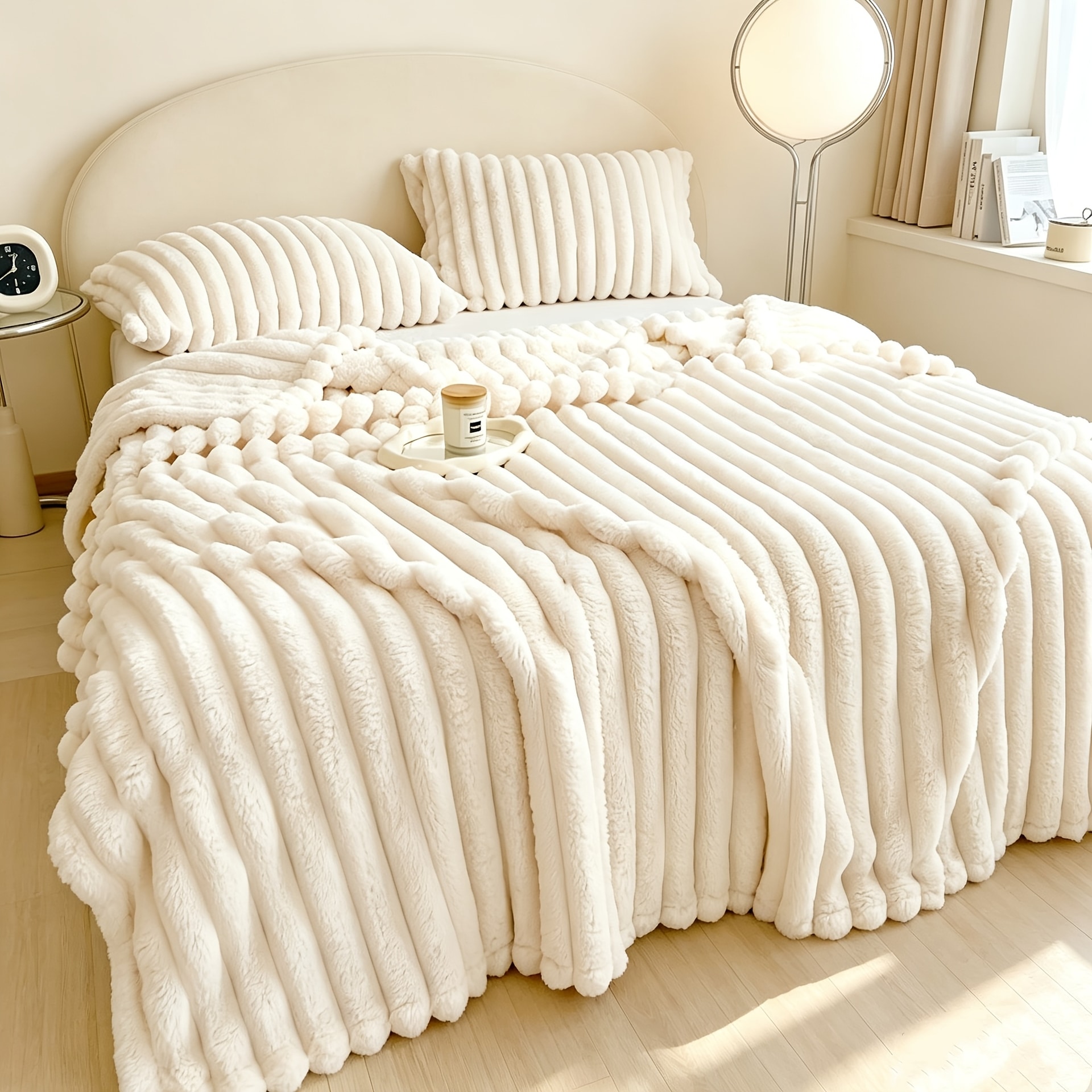 1 couverture lit à rayures luxe douce confortable — vue 8