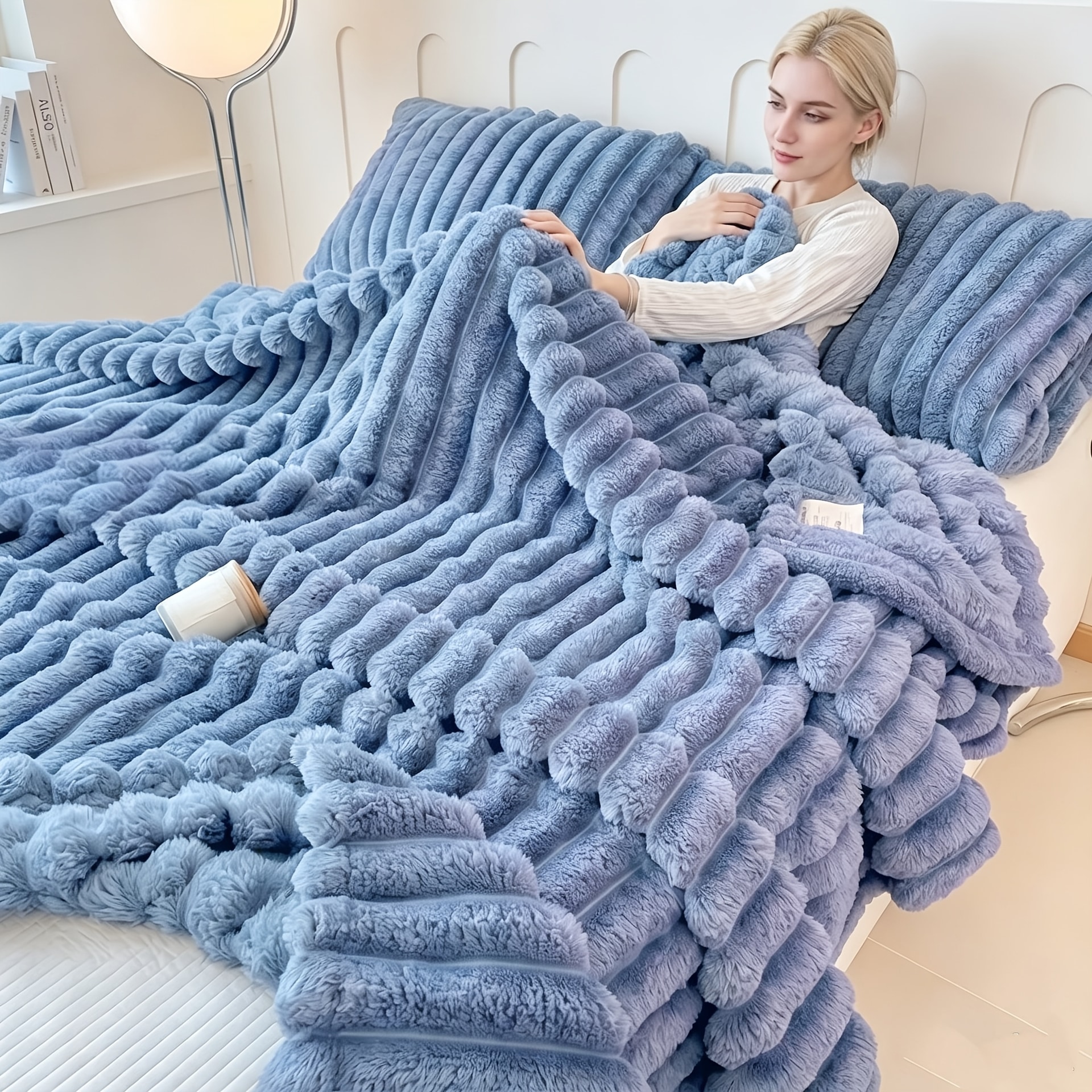 1 couverture lit à rayures luxe douce confortable — vue 7