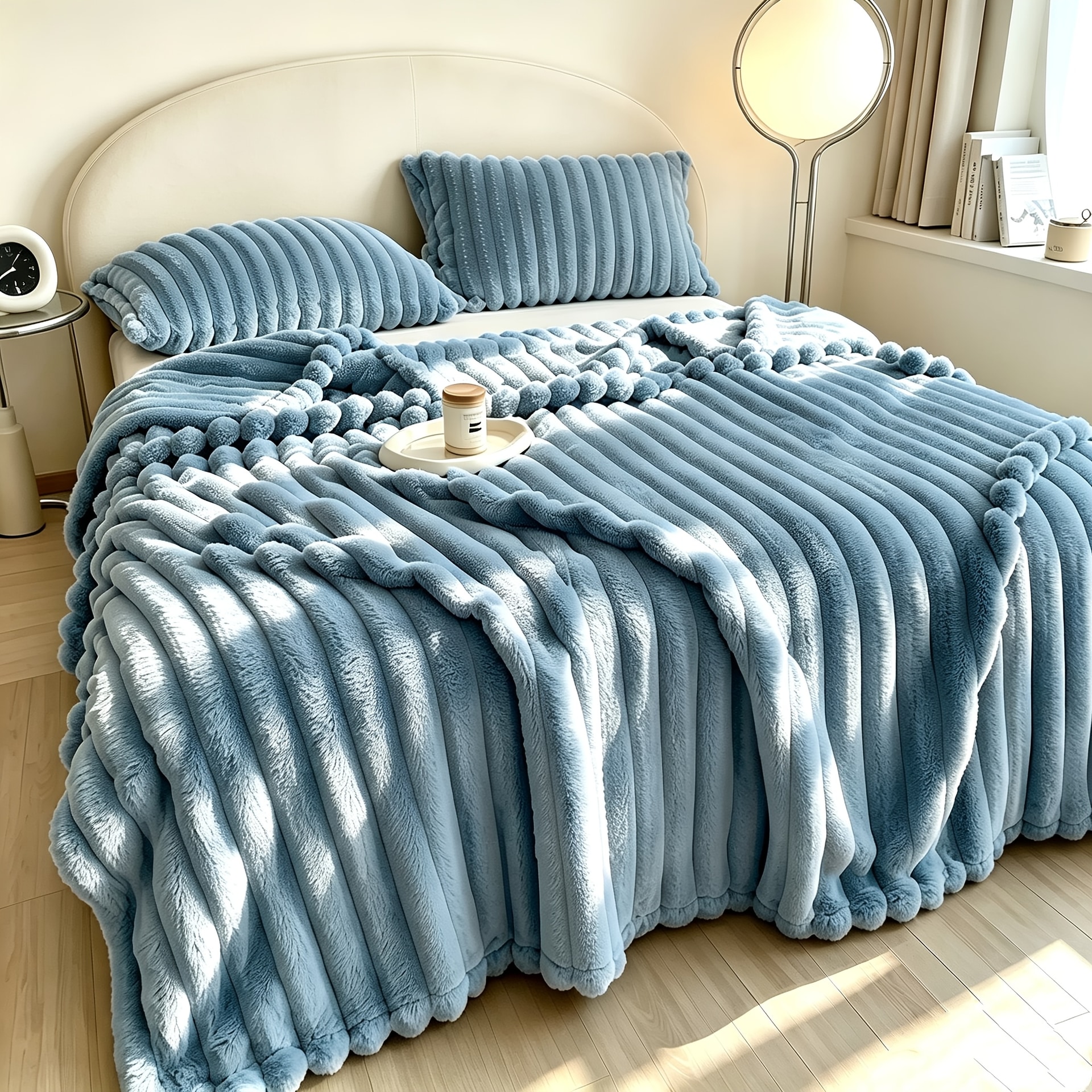 1 couverture lit à rayures luxe douce confortable — vue 9