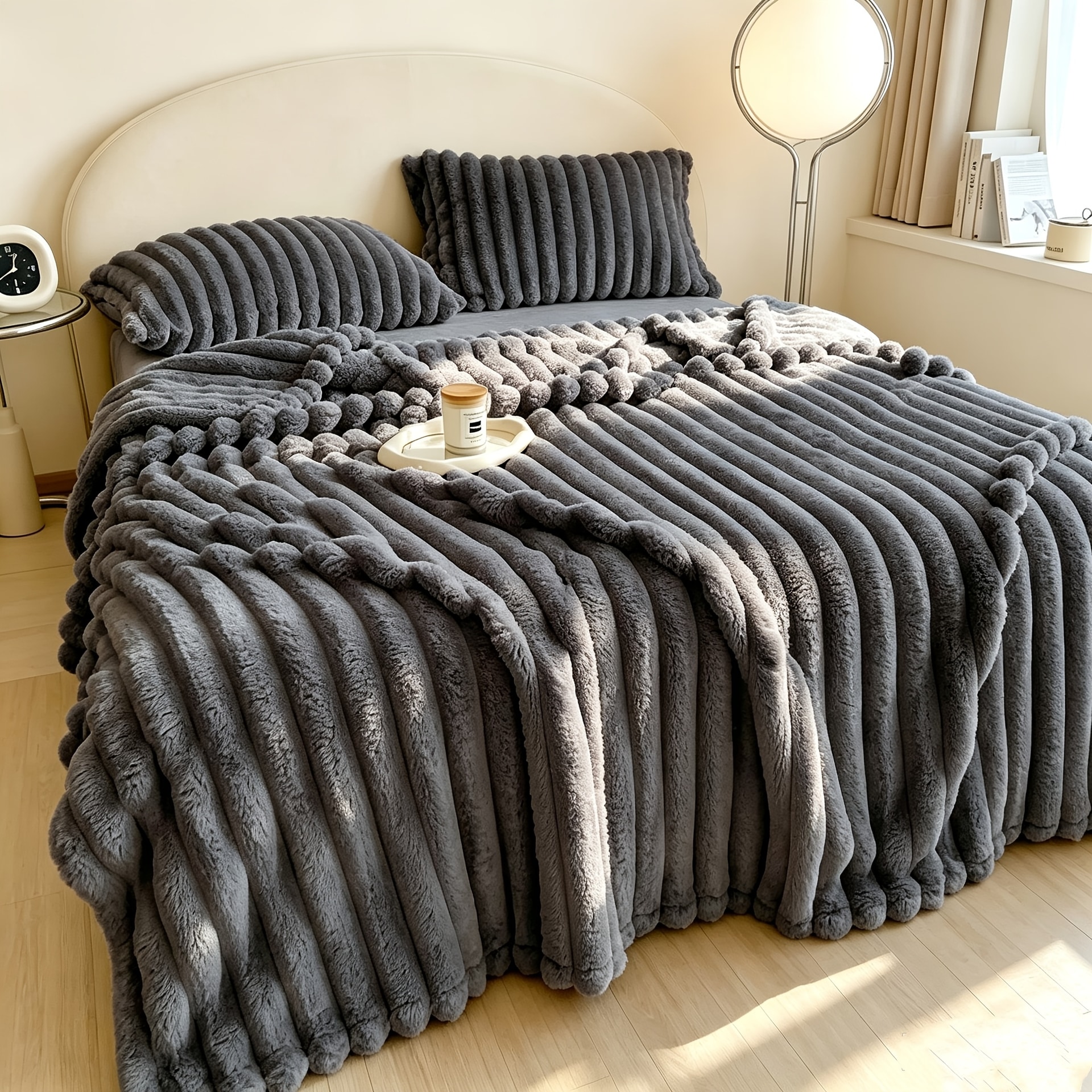 1 couverture lit à rayures luxe douce confortable — vue 10
