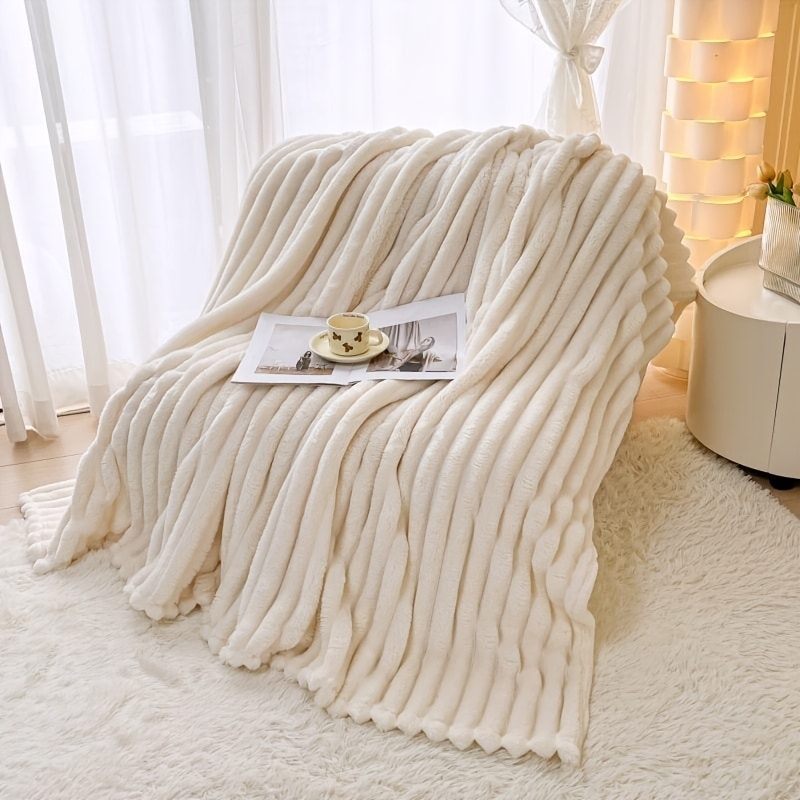 1 couverture lit à rayures luxe douce confortable — vue 15