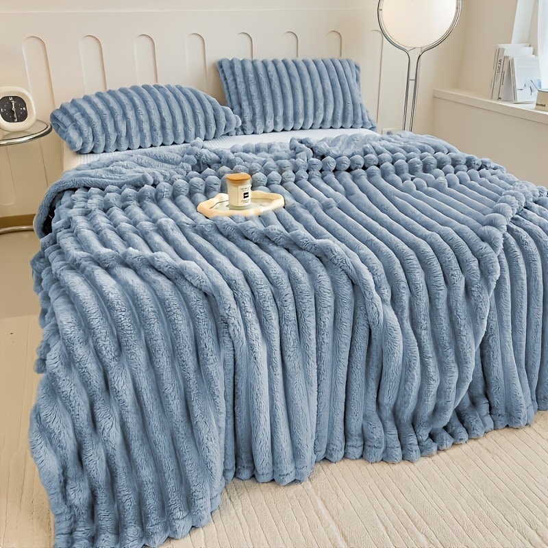 1 couverture lit à rayures luxe douce confortable — vue 14